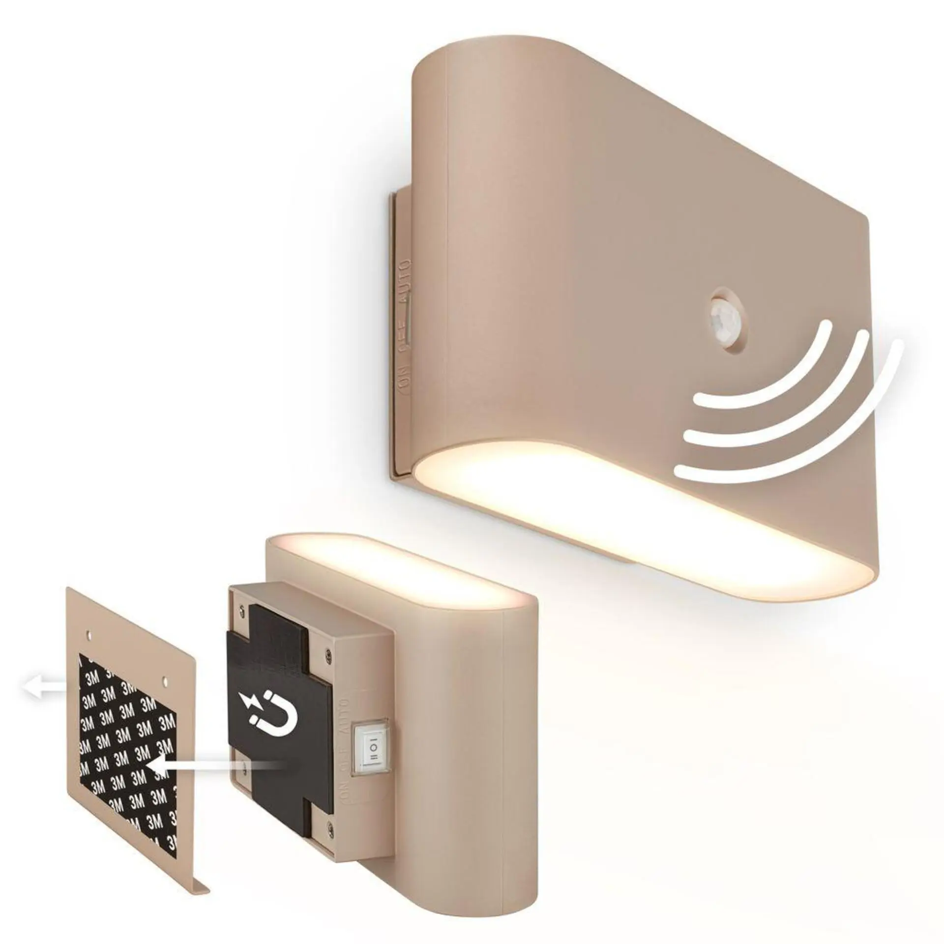 BRILONER Chat nástěnné svítidlo - 3W, 270lm, bezdrátová, LED, s pohybovým čidlem, béžová 3878011