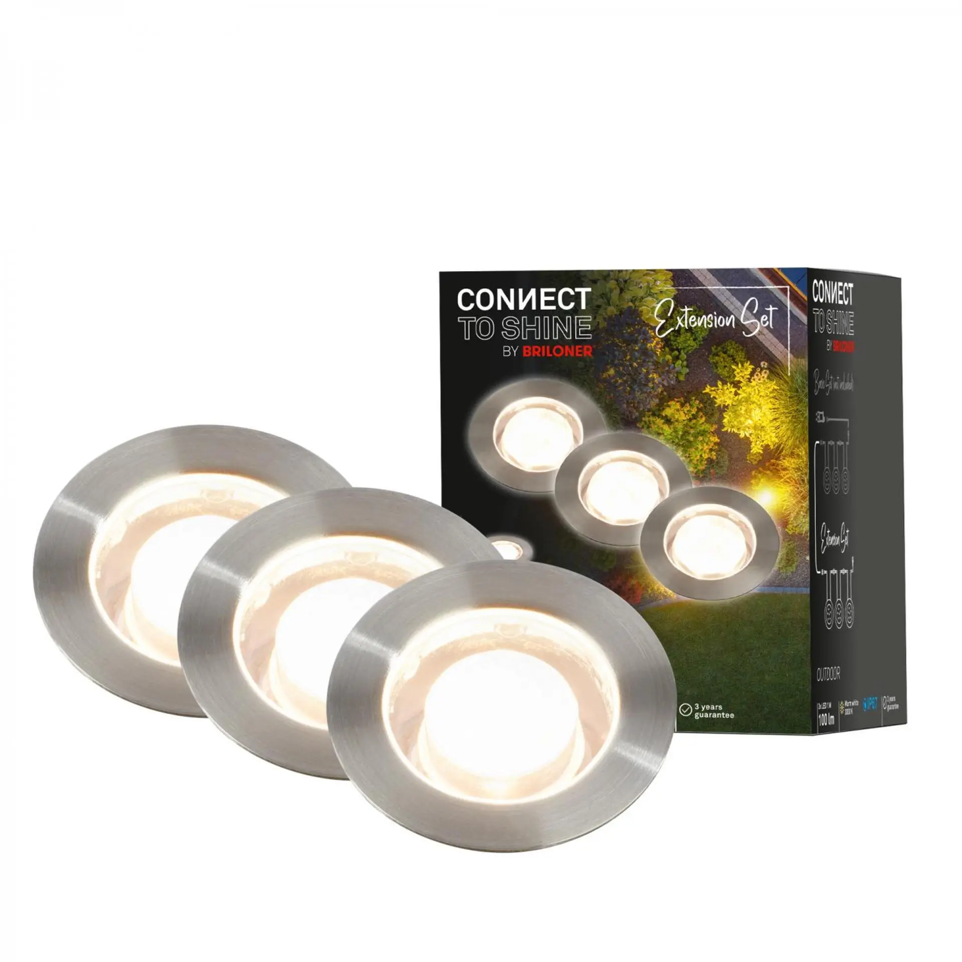 BRILONER CONNECT TO SHINE prodlužovací sada Tilia 3ks LED zapuštěných svítidel do země, IP67 3917032