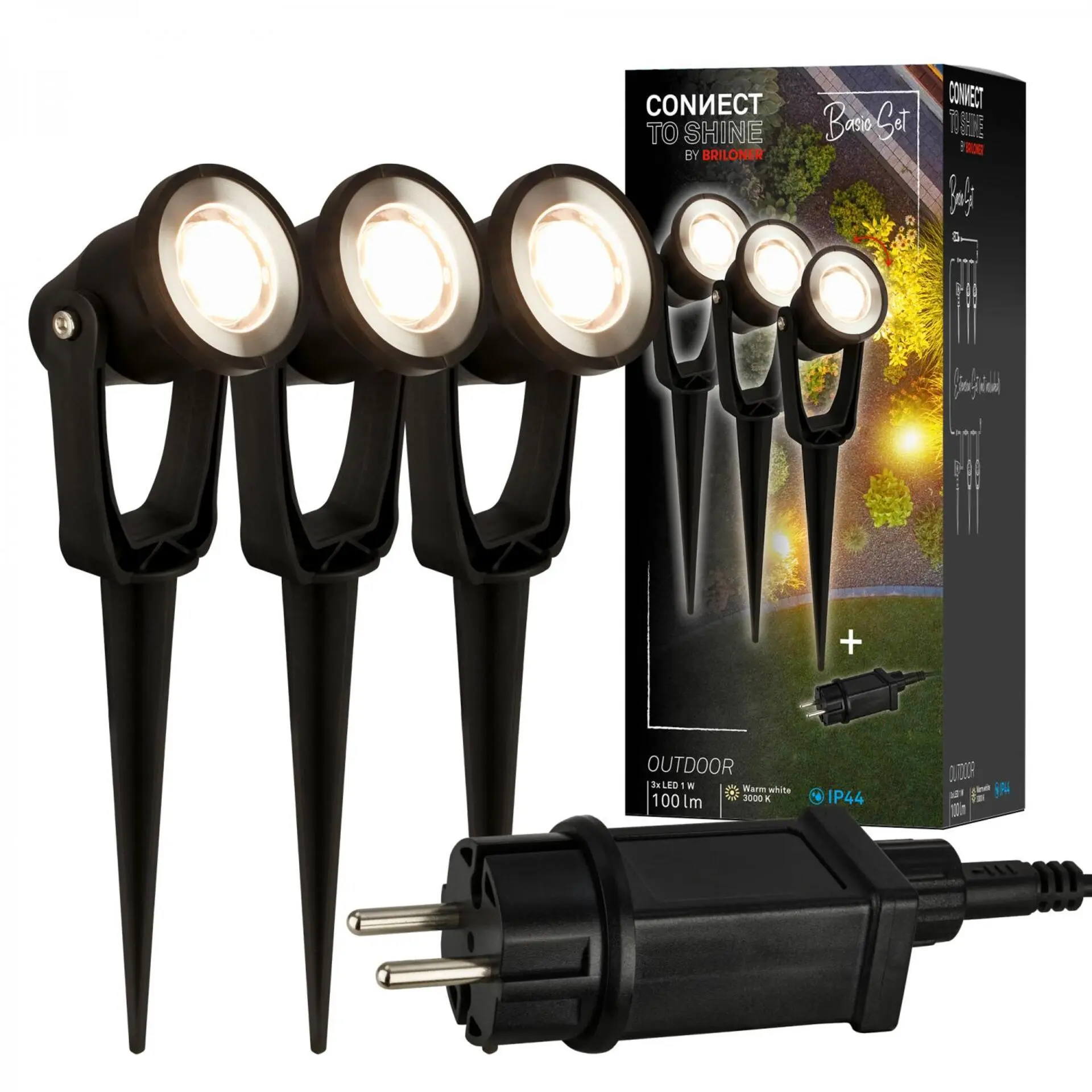 BRILONER Startovací sada Lillis – CONNECT TO SHINE, 3ks bodových svítidely, IP65, černá 3918035