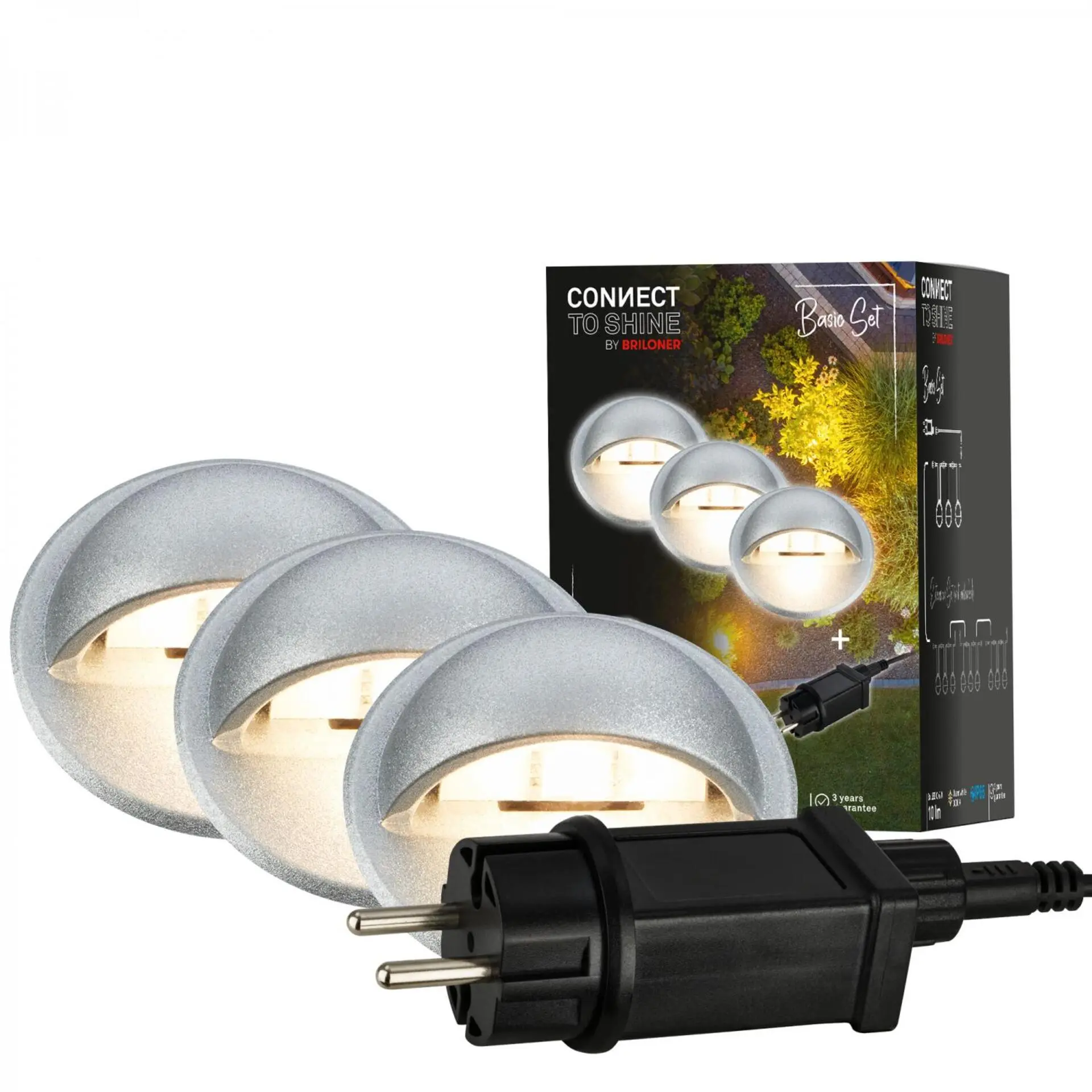 BRILONER CONNECT TO SHINE startovací sada Teak 3ks LED zapuštěných svítidel do země, IP65 3922034