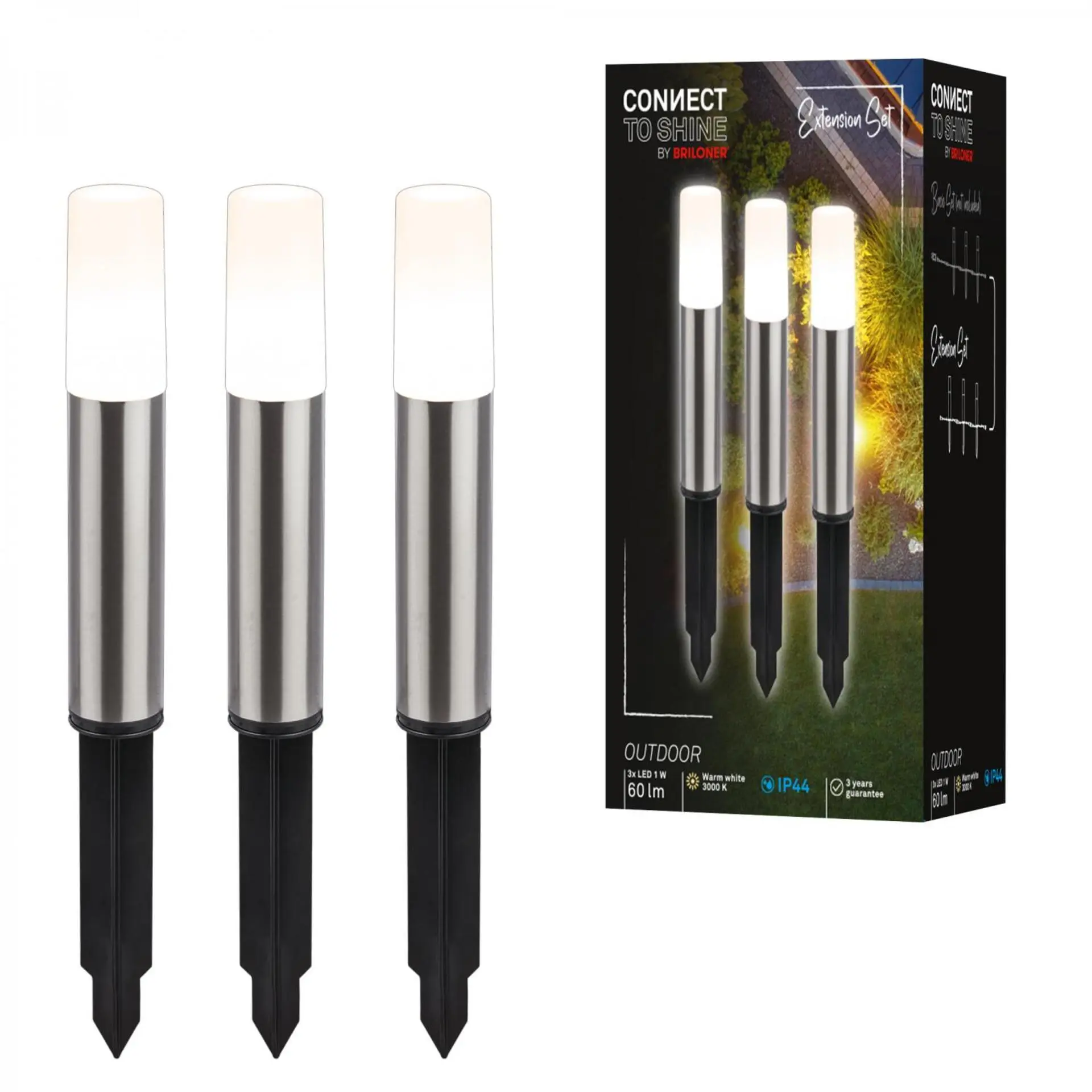 BRILONER CONNECT TO SHINE prodlužovací sada Junca 3ks LED venkovních sloupkových svítidel, IP44 3926032
