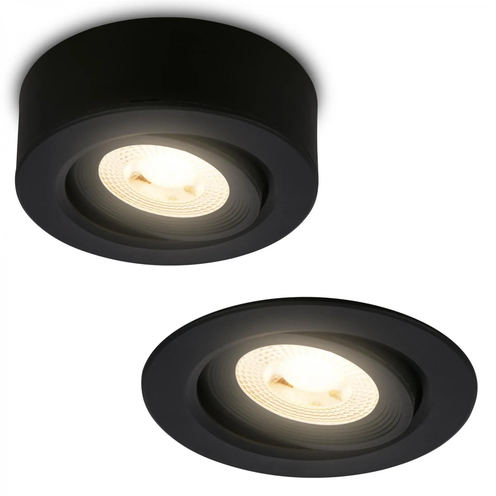 BRILONER LED vestavné / přisazené bodové svítidlo – pr.90mm, 5W, 230V, teplá bílá, nastavitelné, černé 7991015