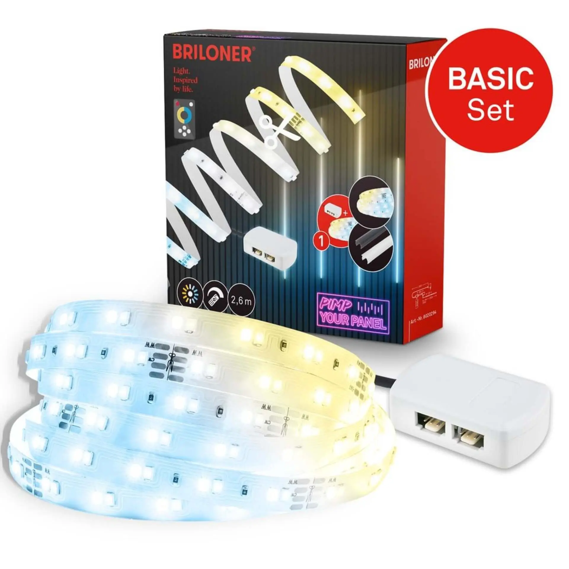BRILONER Startovací sada CCT LED pásek pro nástěnné panely – 260cm, dálkový ovladač, vč. rozbočovače 8020294