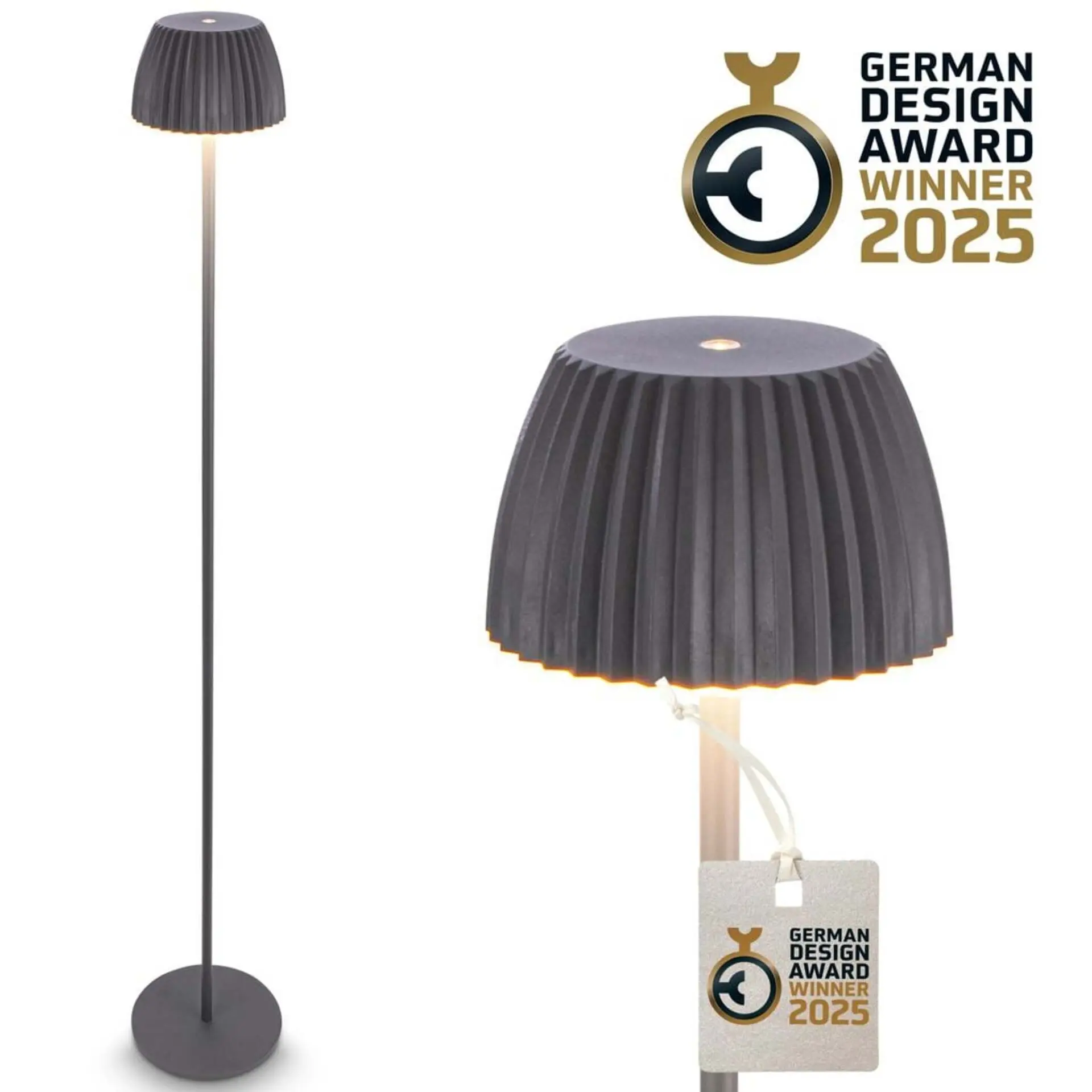 BRILO 1238015 nabíjecí stojanová lampa Riffle - 124 cm, 4,2W, 400lm, LED, bezdrátová, stmívatelná, dotykový vypínač, antracit - BRILO