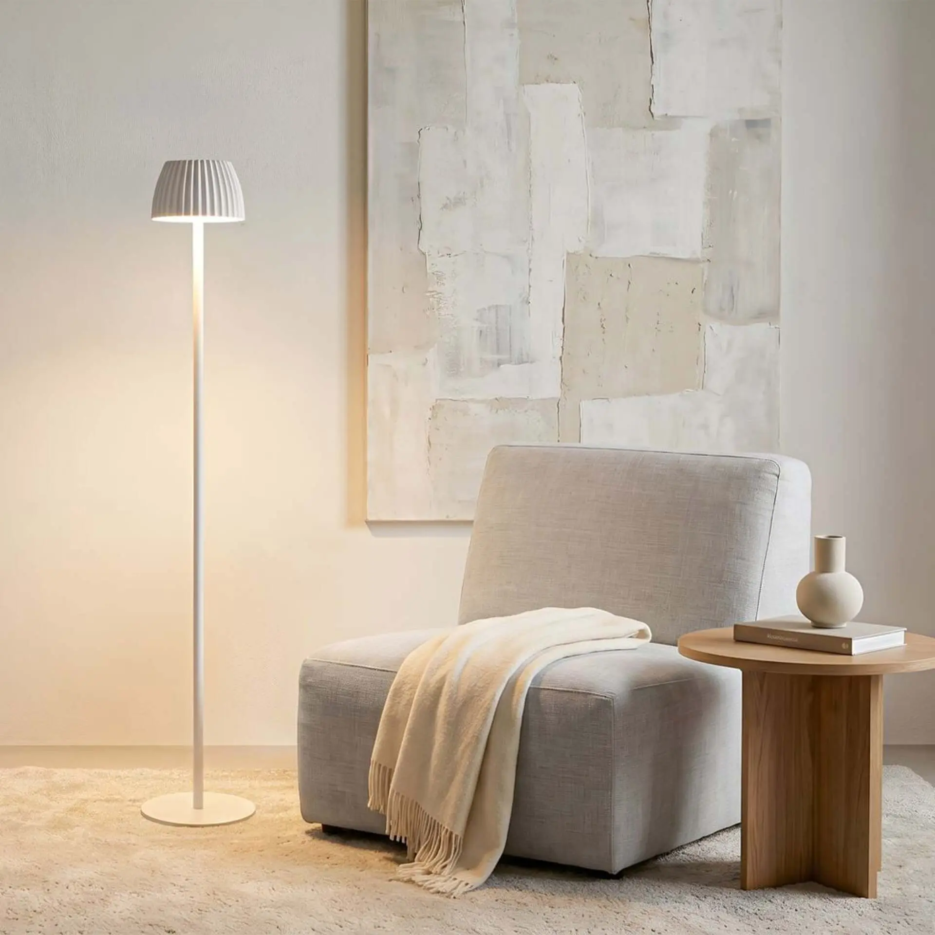 BRILO 1238016 nabíjecí stojanová lampa Riffle - 124 cm, 4,2W, 400lm, LED, bezdrátová, stmívatelná, dotykový vypínač, bílá - BRILO