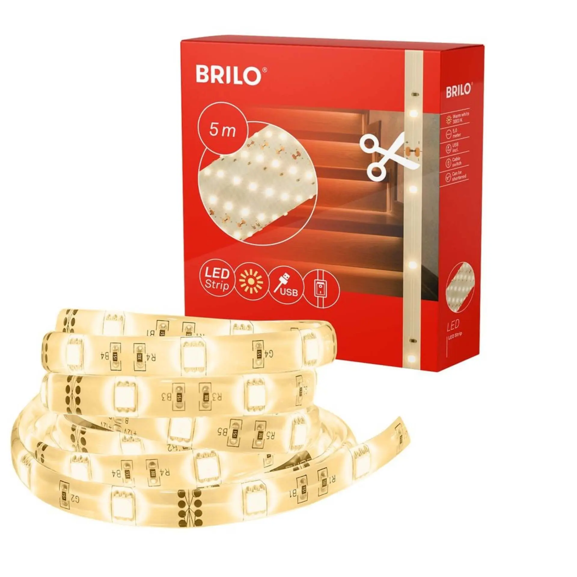 BRILO 2316150 LED pásek, 500 cm, USB, 4W, 500lm, bílé - BRILO