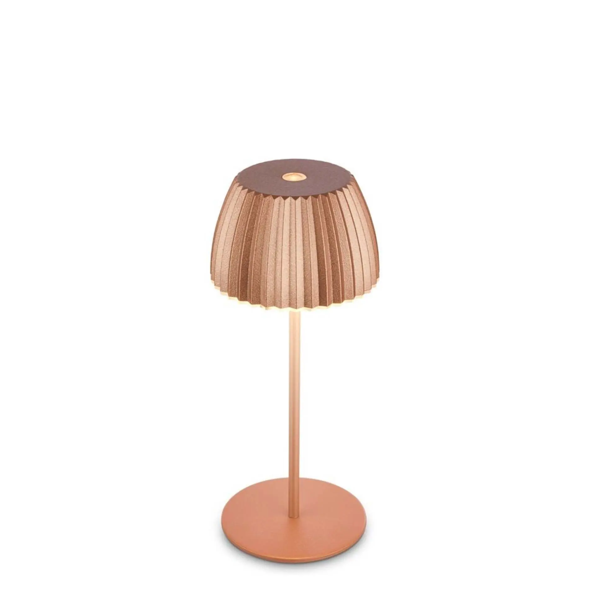 BRILO 7552013 Nabíjecí stolní lampa Riffle Mini - 20 cm, 1,5W, 150lm, bezdrátová, LED, stmívatelné, dotykový vypínač, měď - BRILO