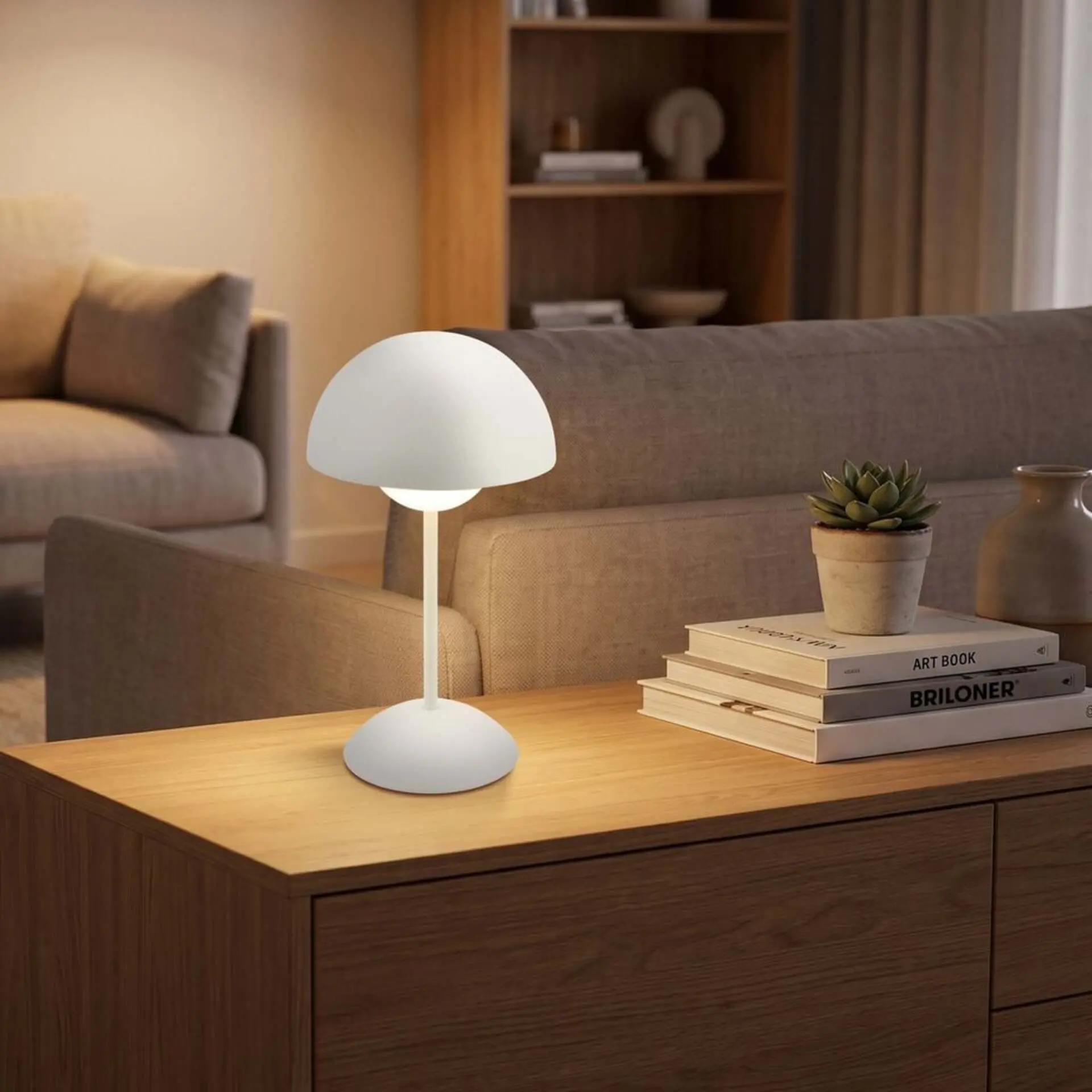 BRILO 7578016 Kugle stolní lampička - 3W, 250lm, bezdrátová, LED, stmívatelné, dotykový vypínač, teplá bílá, bílá - BRILO