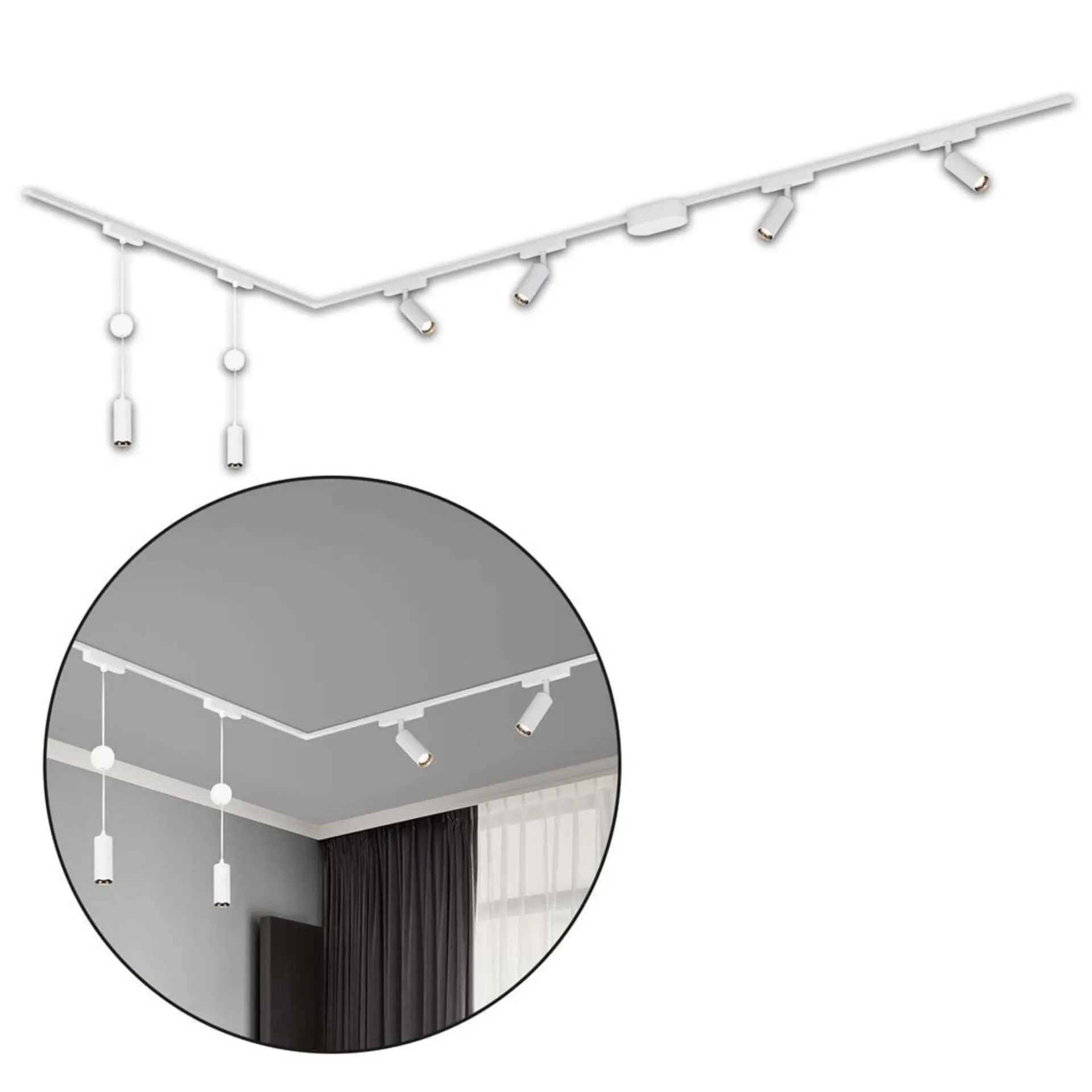 BRILO 8035066 Luxtrail lištový systém, 4x LED spoty, 2x LED závěsná svítidla, do L, bílá - BRILO