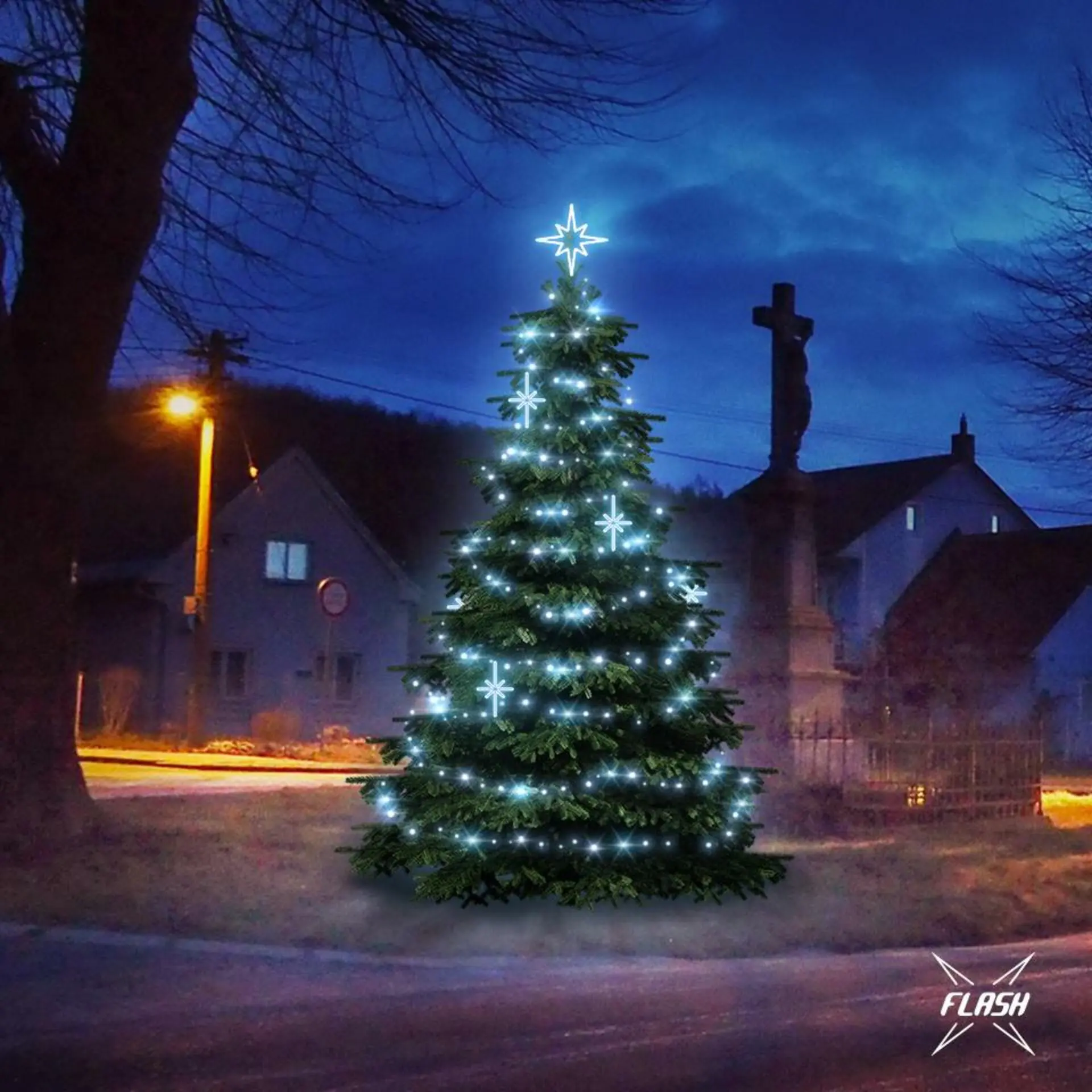 DecoLED LED světelná sada na stromy vysoké 3-5m, ledová bílá s Flash, dekory EFD15S1