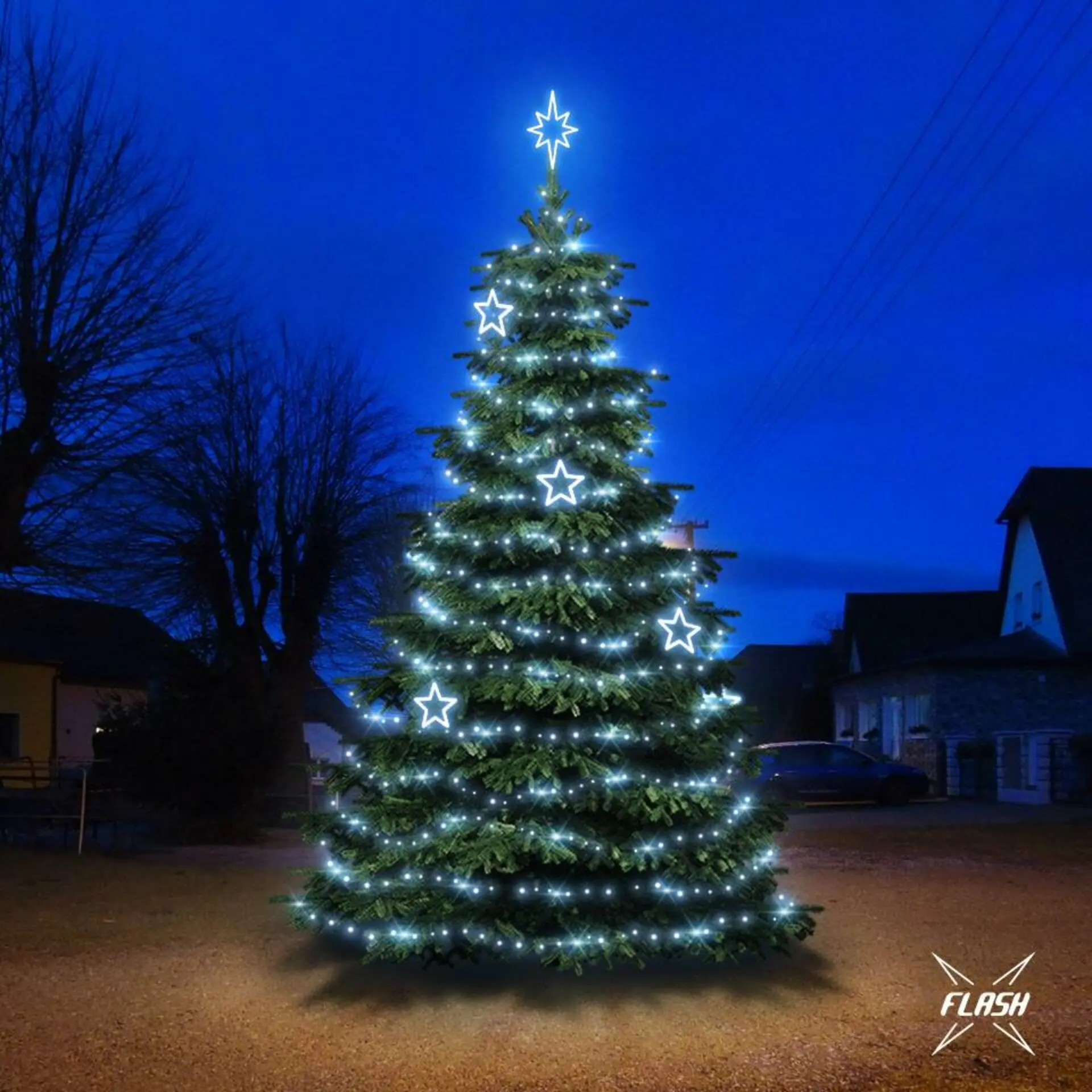 DecoLED LED světelná sada na stromy vysoké 6-8m, ledová bílá s Flash, dekory EFD11