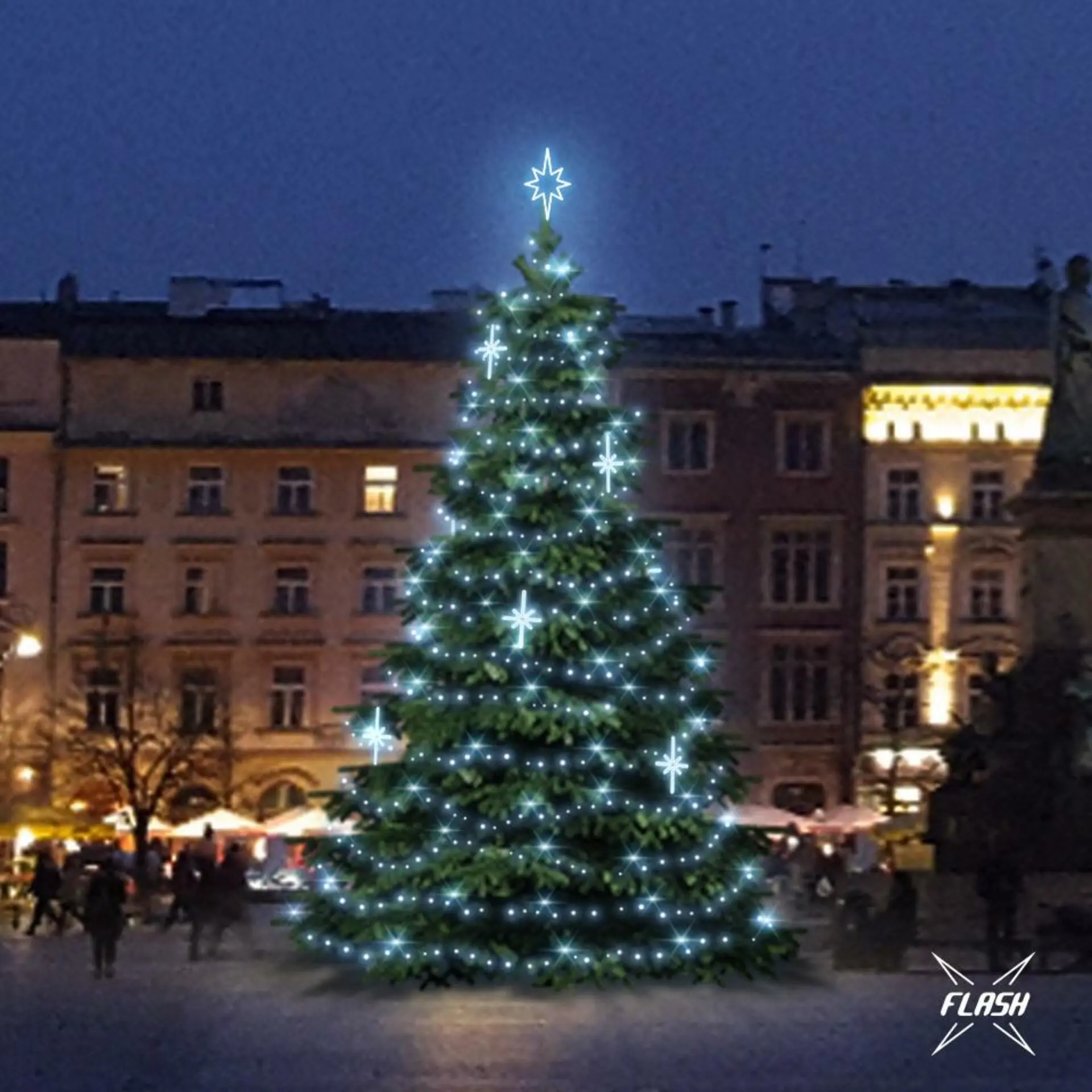 DecoLED LED světelná sada na stromy vysoké 9-11m, ledová bílá s Flash, dekory EFD15S2