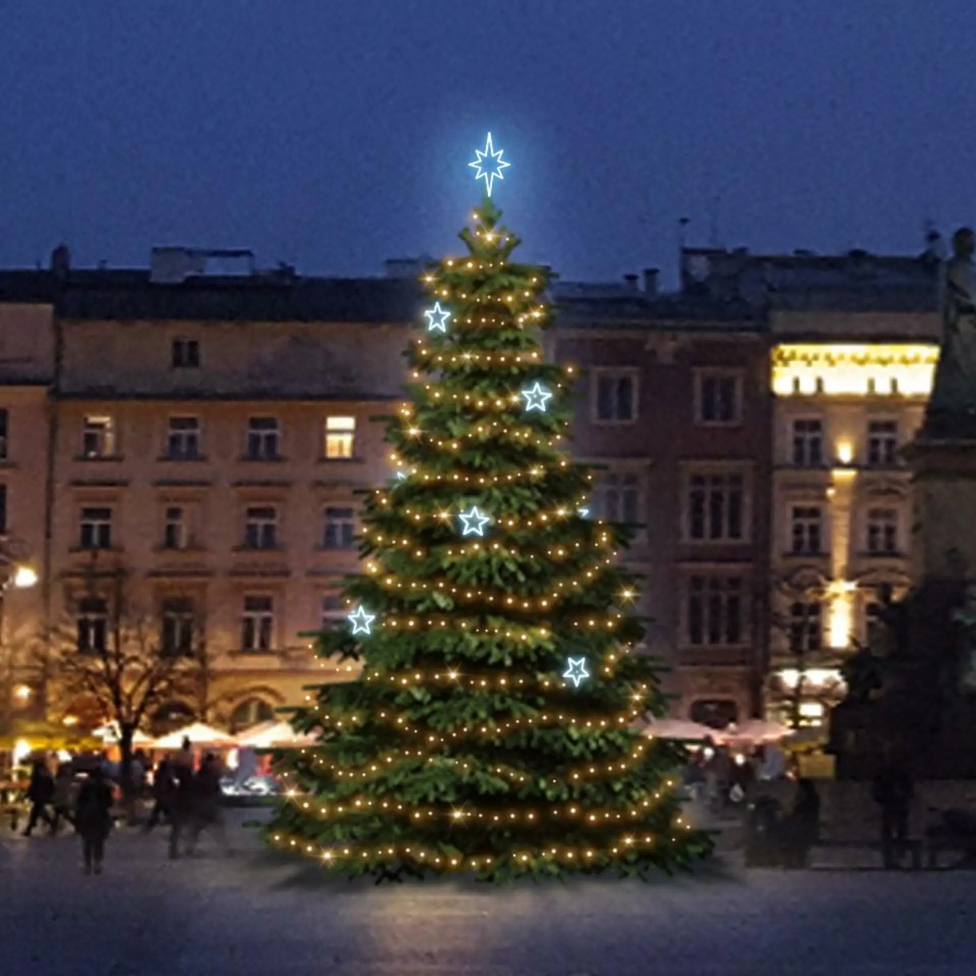 DecoLED LED světelná sada na stromy vysoké 9-11m, teplá bílá s ledově bílými dekory EFD11
