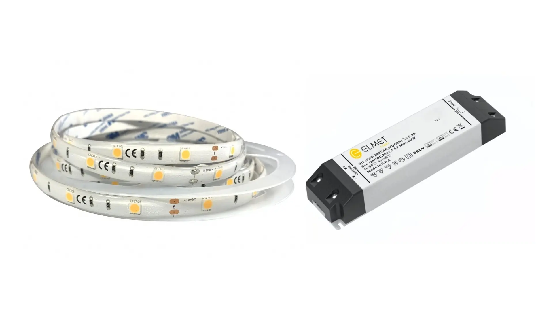 ELMET LED pásek 5050/30 SMD 7,2W/m studená bílá 12V IP65 5m + LED zdroj 0-60W 12V