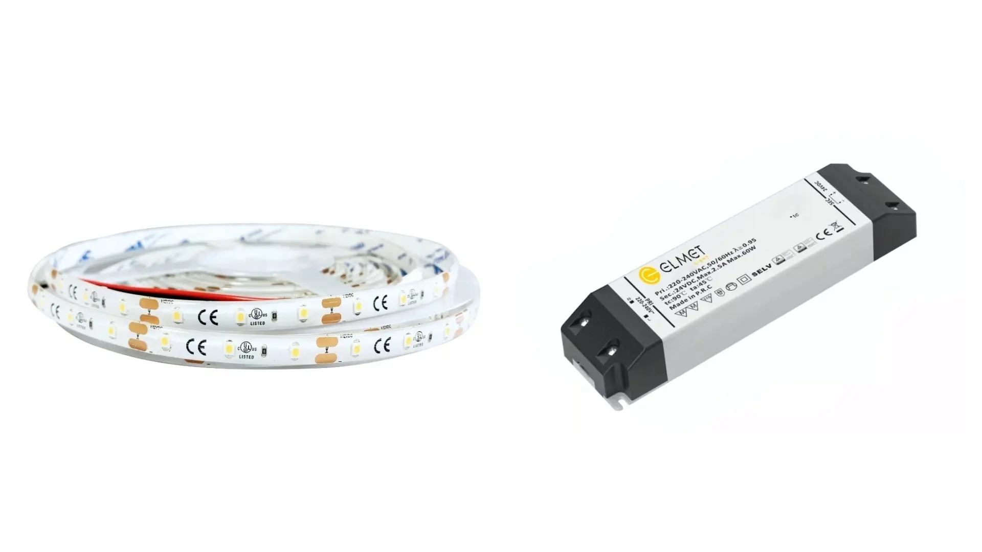ELMET LED pásek 3528/60 SMD 9,6W/m 12V IP65 zelená 5m + LED zdroj 0-60W 12V