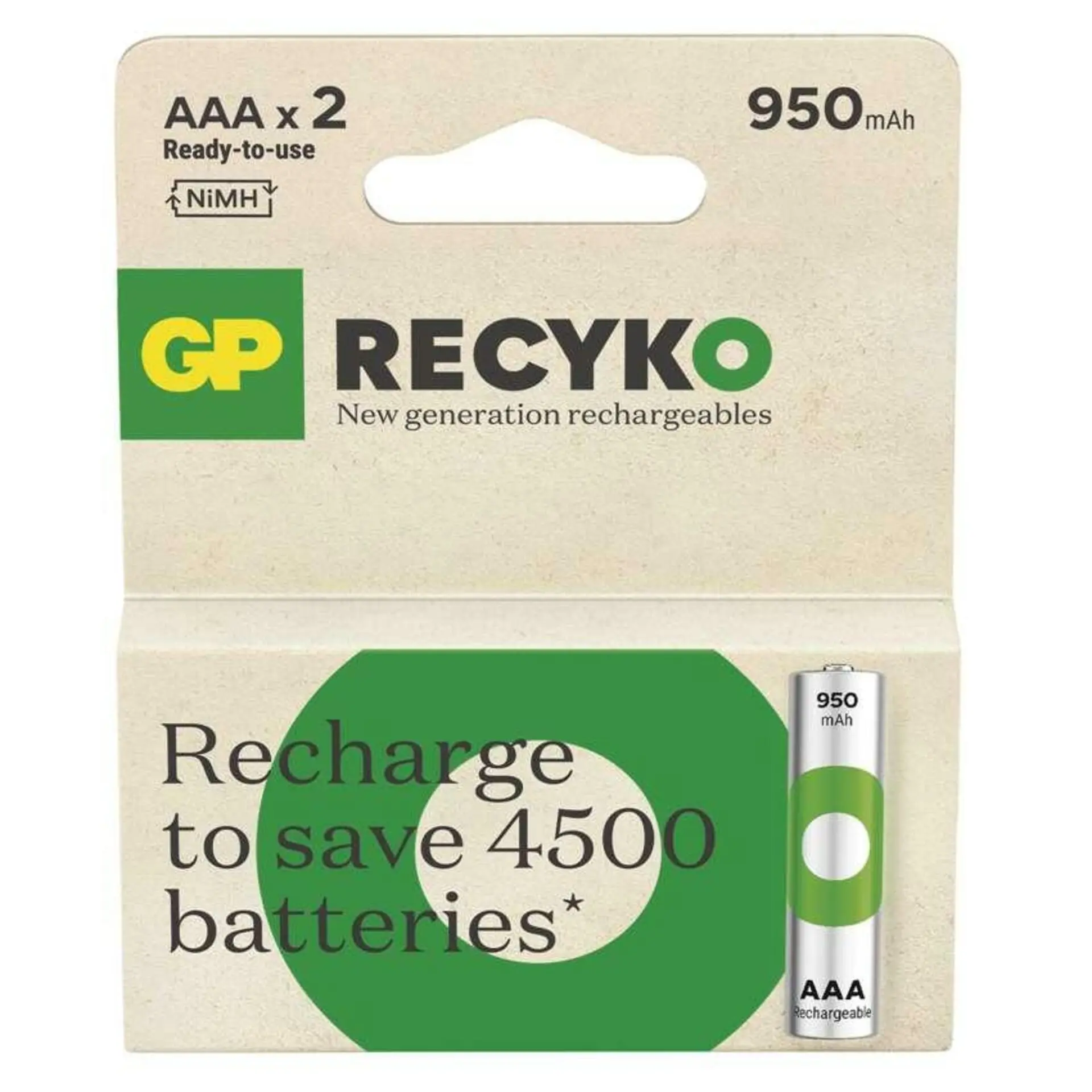 Nabíjecí mikrotužkové baterie AAA GP ReCyko HR03 950mAh NiMH B25112 (2ks v papírové krabičce)