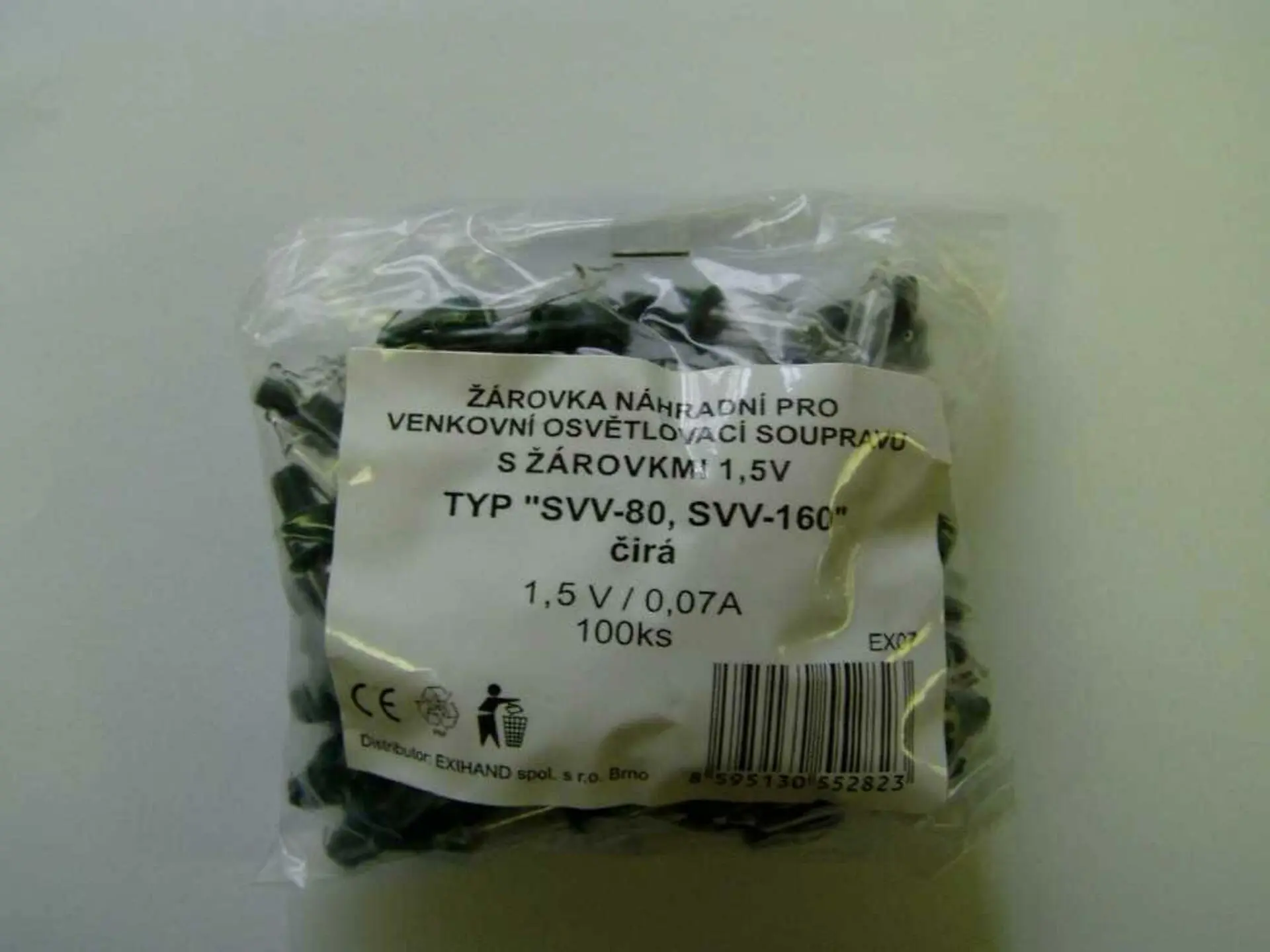 Exihand Žárovka čirá pro venkovní  řetězy SVV, 1,5V/0,07A, sáček 100 ks