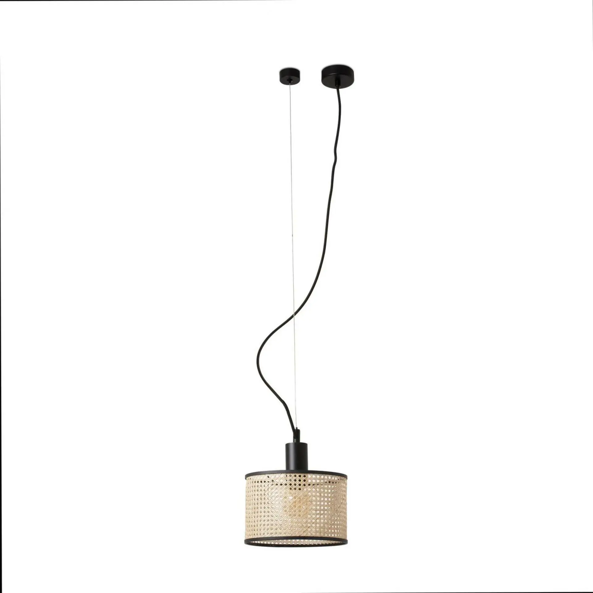 FARO MAMBO 210 závěsné svítidlo, černá/ratan, pr.210 s lankem