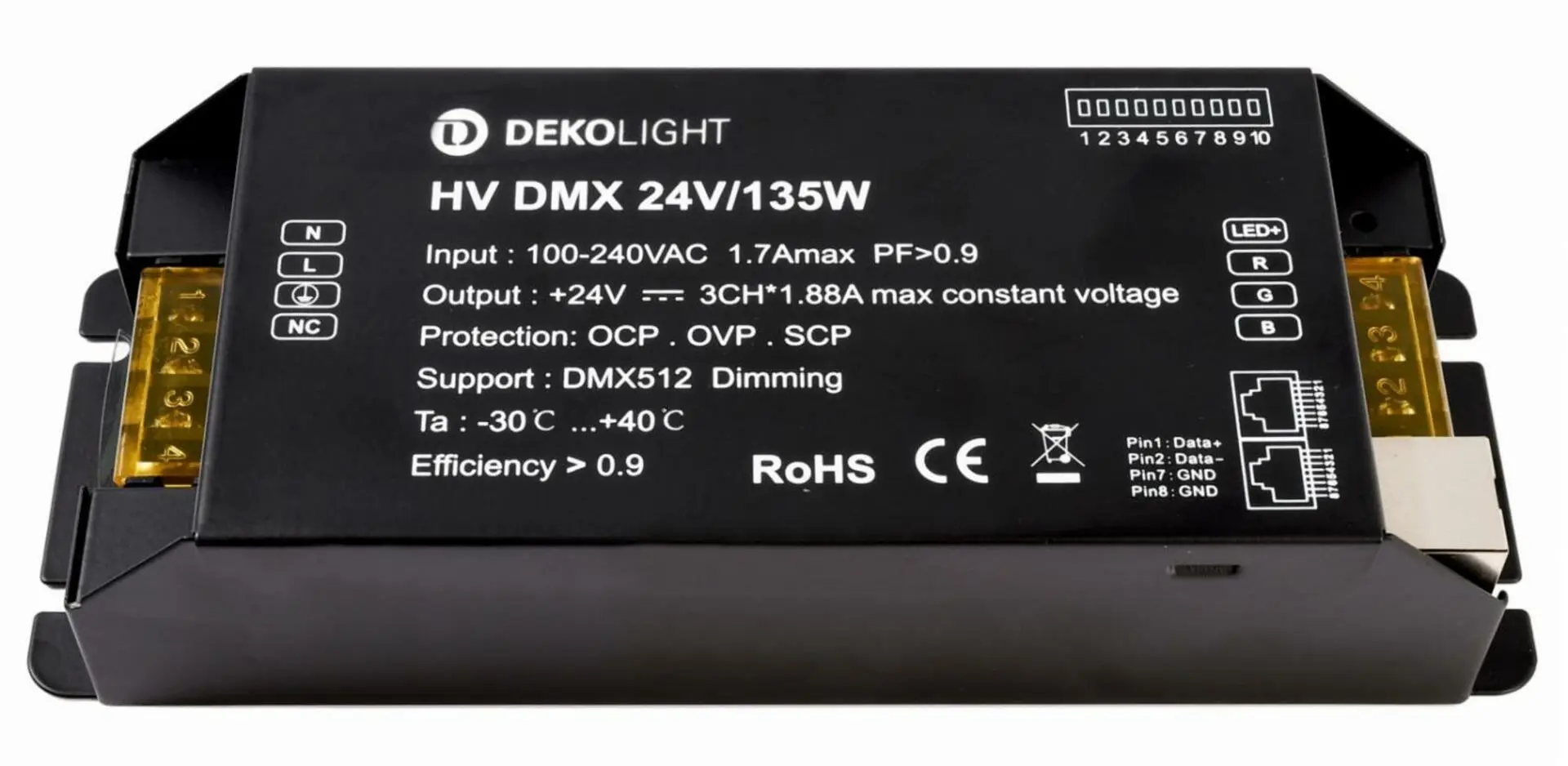 Deko-Light KapegoLED napájení HV DMX 24V/135W konstantní napětí IP20 stmívatelné 24V DC 135,00 W 843275