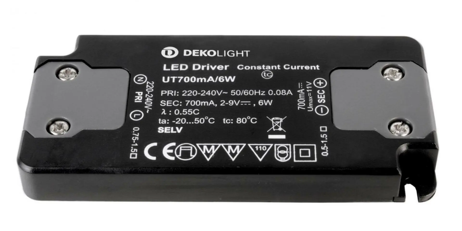 IMPR 862048 KapegoLED napájení Flat trafo 700mA 6W konstantní proud 700 mA IP20 2-9V DC 6W - DEKOLIGHT