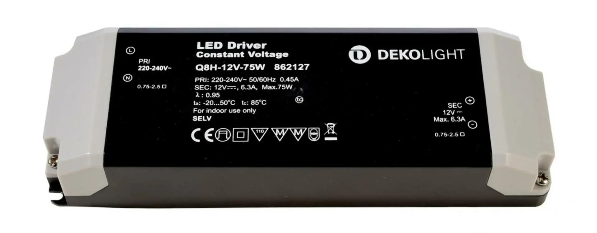 Deko-Light napájení BASIC, Q8H-12-75W konstantní napětí 0-630 mA IP20 12V DC 75,00 W 862127