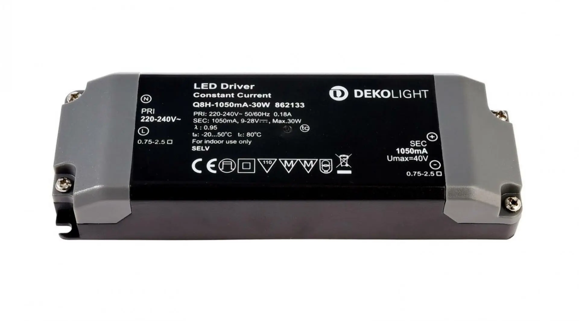 IMPR 862133 Deko-Light napájení BASIC Q8H-1050mA/30W konstantní proud 1050 mA IP20 9-28V DC 30W - DEKOLIGHT