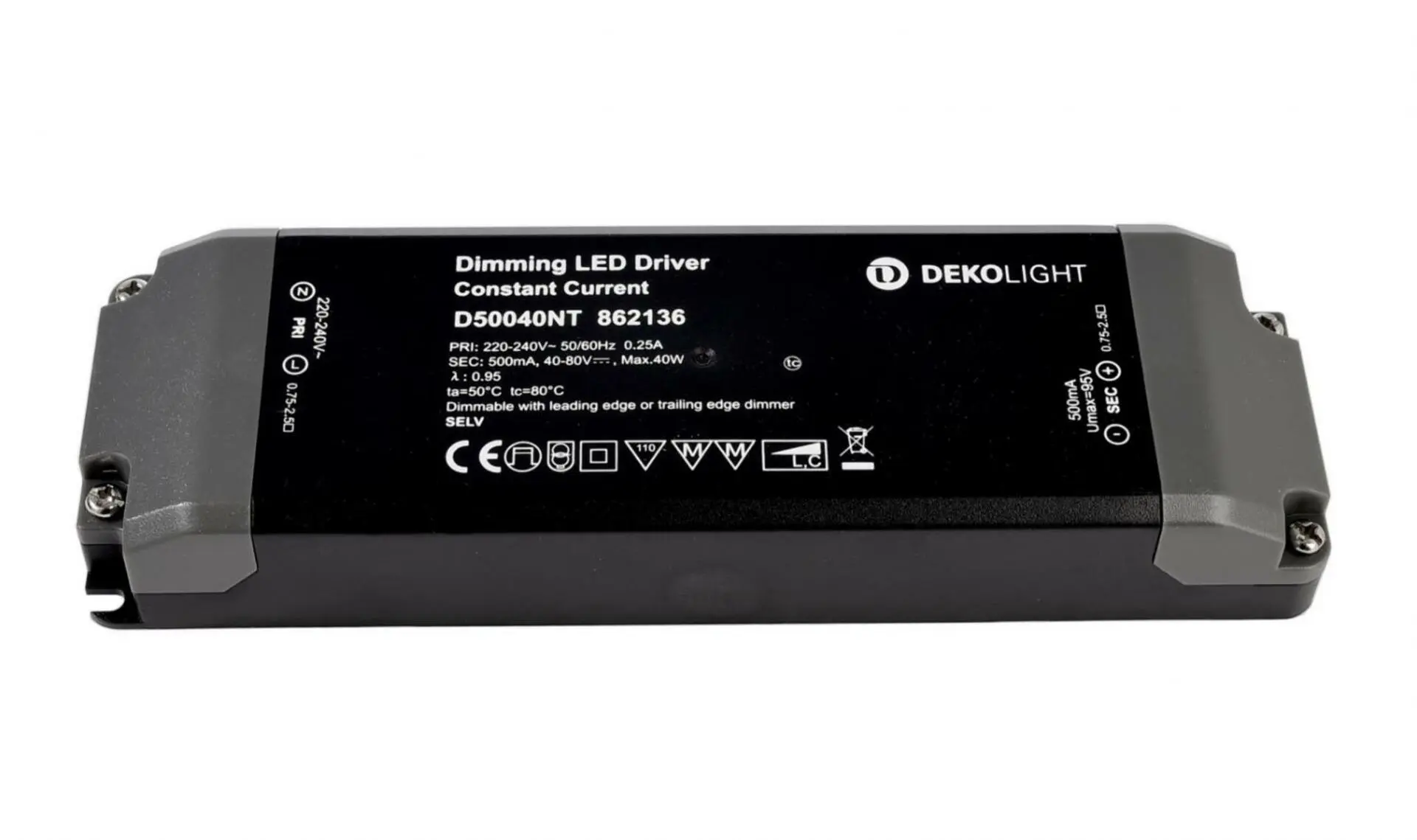 Deko-Light napájení BASIC, D50040NT konstantní proud 500 mA IP20 stmívatelné 40-80V DC 40,00 W 862136