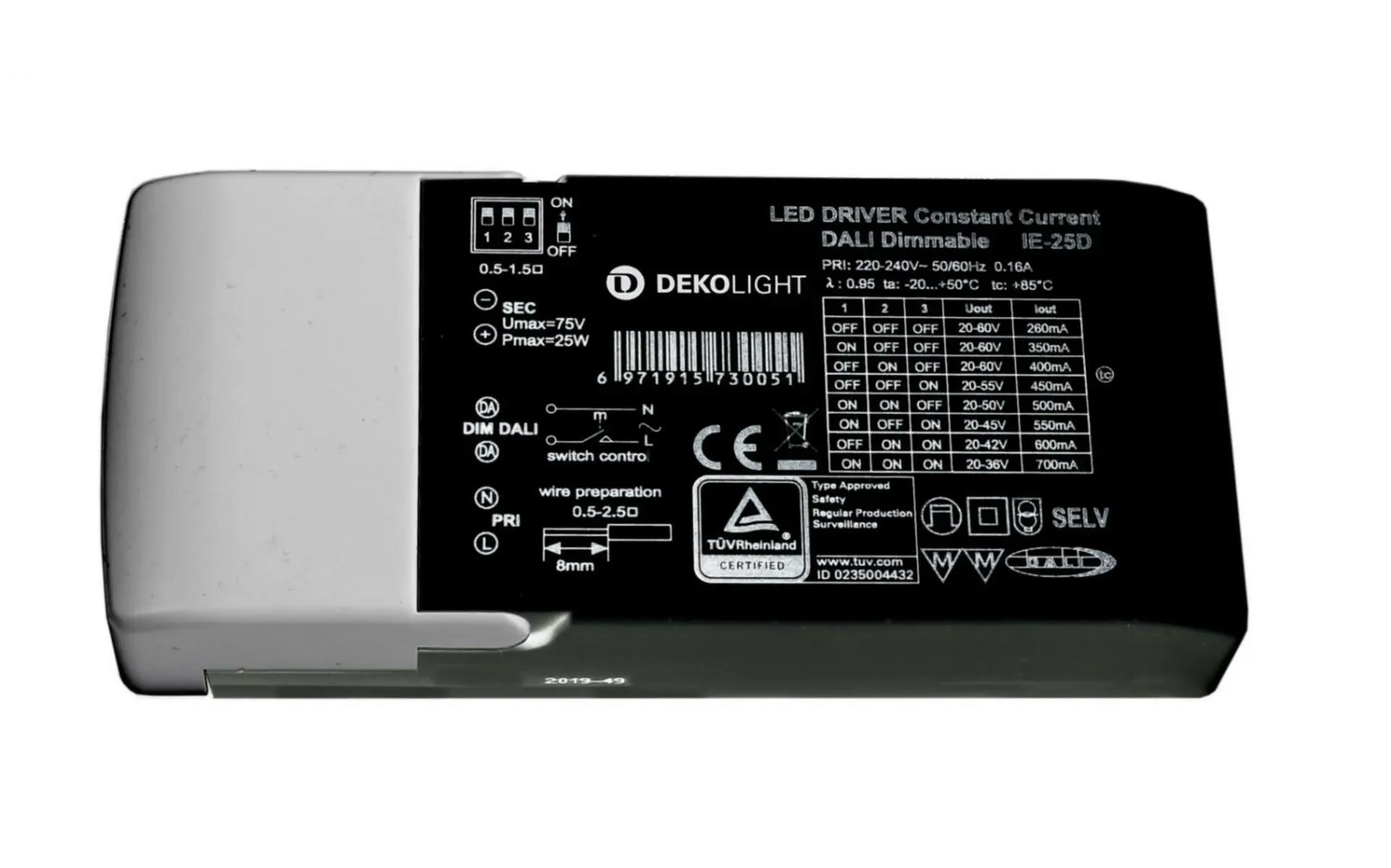 IMPR 862191 Deko-Light napájení BASIC, DIM, Multi CC, IE-25D konstantní proud 350/400/450/500/550/600/650/700 mA IP20 stmívatelné 20-60V DC 7,00-25,00 W - DEKOLIGHT