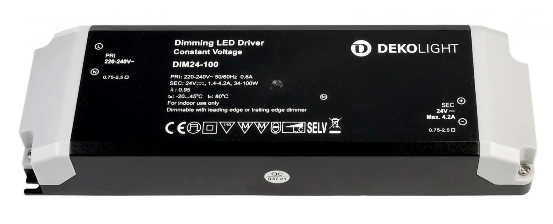 IMPR 862242 Deko-Light LED-napájení BASIC, DIM, CV, 24V 34-100W konstantní napětí 1420-4165 mA IP20 stmívatelné 24V DC 34,00-100,00 W - DEKOLIGHT