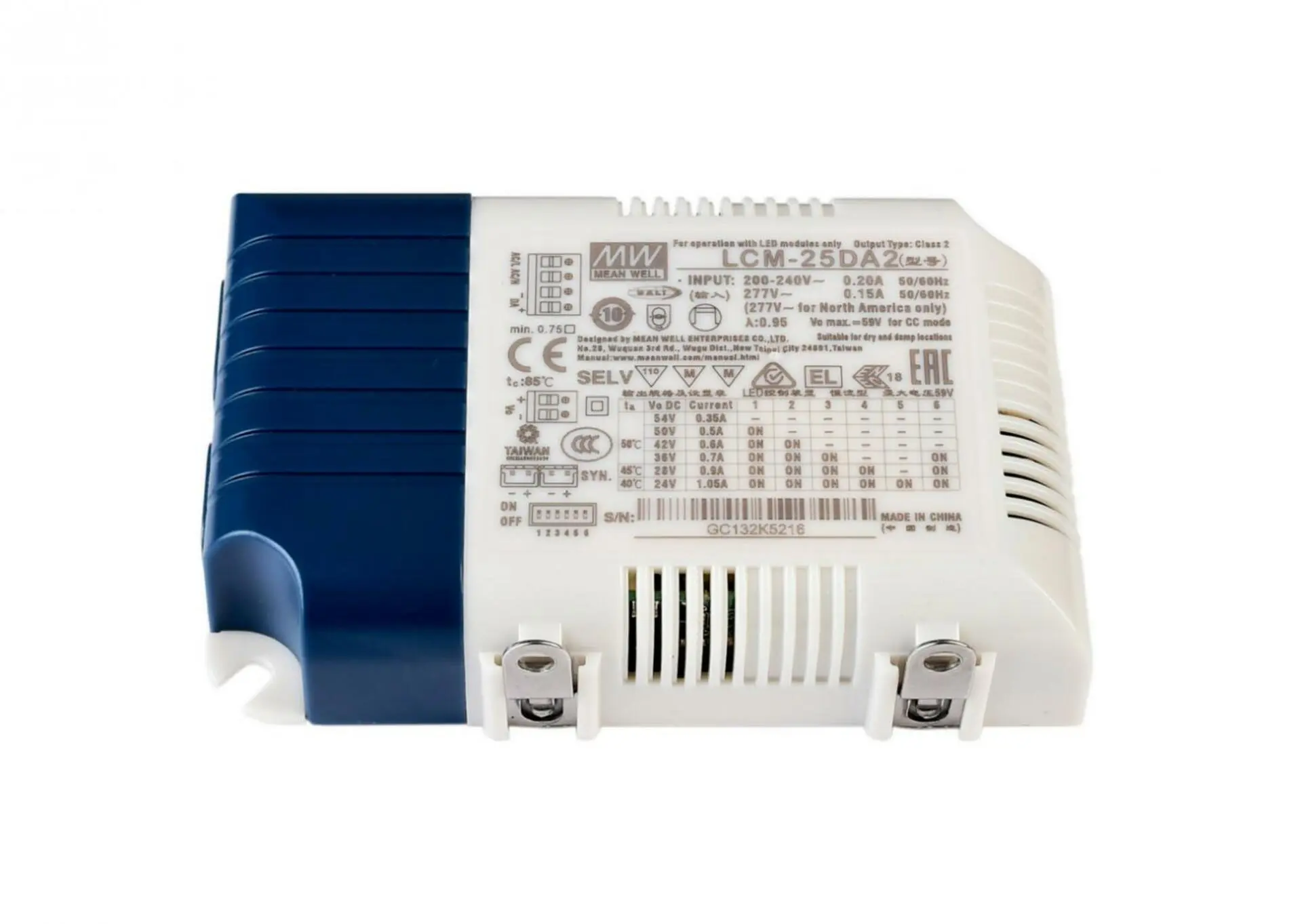 IMPR 862246 Meanwell LED-napájení DIM, Multi CC, LCM-25DA2 / DALI2 + DALI1 konstantní proud 350/500/600/700/900/1050 mA IP20 stmívatelné 6-54V DC 18,90-25,20 W - DEKOLIGHT