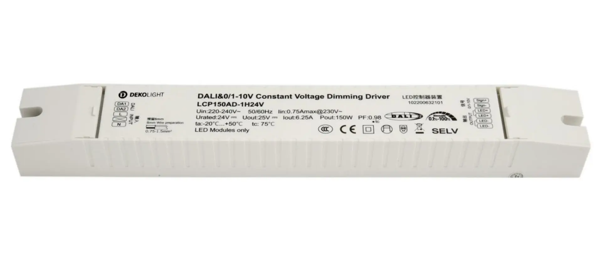 IMPR 862262 Deko-Light napájení (CV, DC) stmívatelné, BASIC, DIM, CV, LCP150AD-1H24V, DALI 2.0 konstantní napětí 0-6250 mA IP20 24V DC 150W - DEKOLIGHT