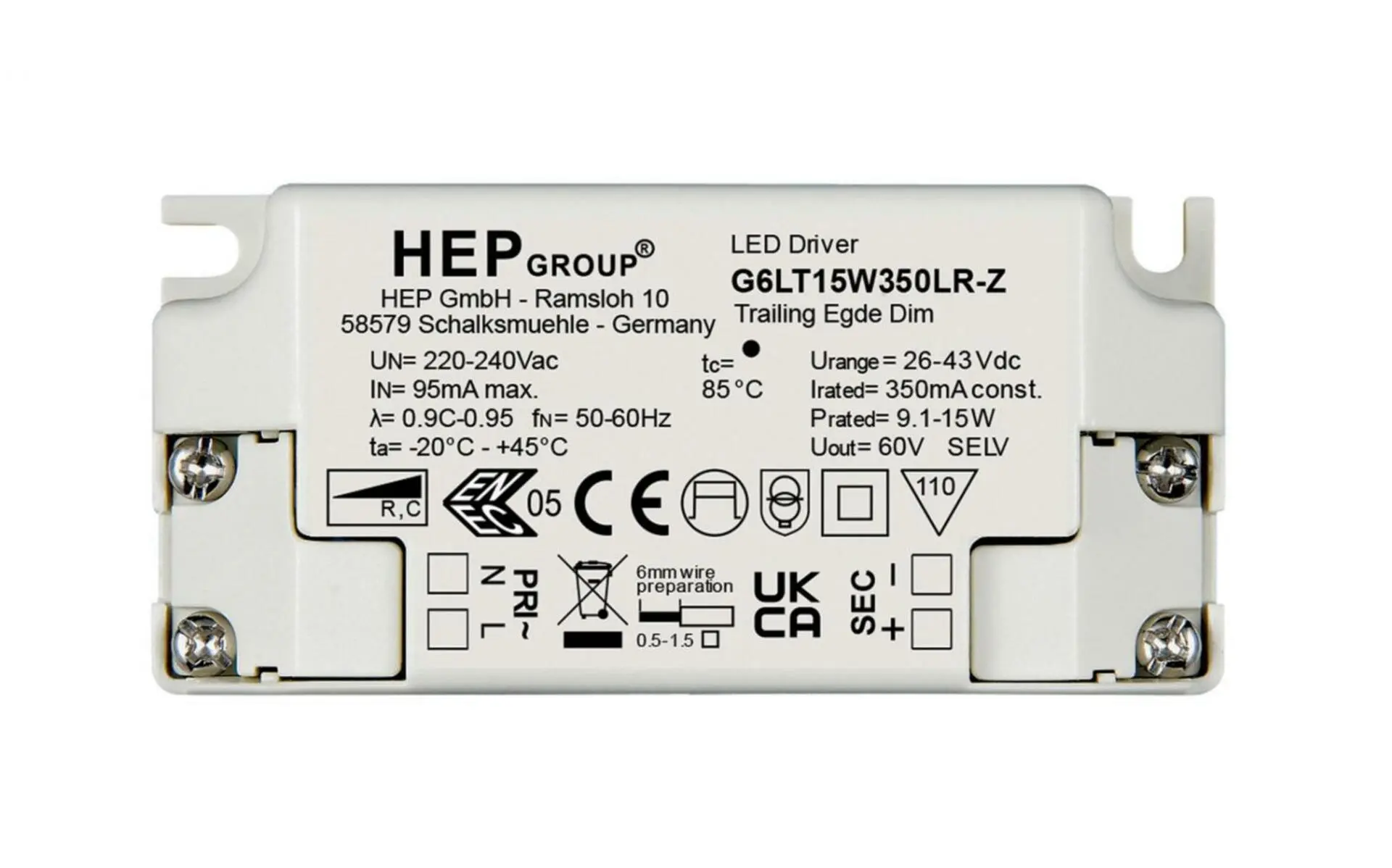 IMPR 862266 HEP napájení (CC, DC) stmívatelné, HEP, DIM, CC, G6LT15W350LR-Z, konstantní proud, fázové stmívání 350 mA IP20 26-43 V/DC 9,1-15W - DEKOLIGHT