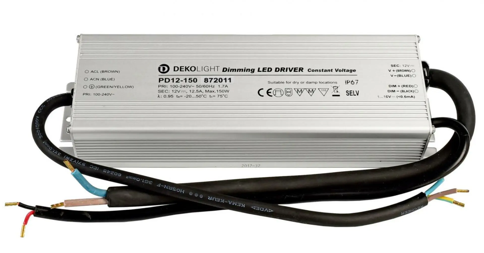 IMPR 872011 KapegoLED napájení PD12-150-1-10V konstantní napětí 12500 mA IP67 stmívatelné 12V DC 150W - DEKOLIGHT