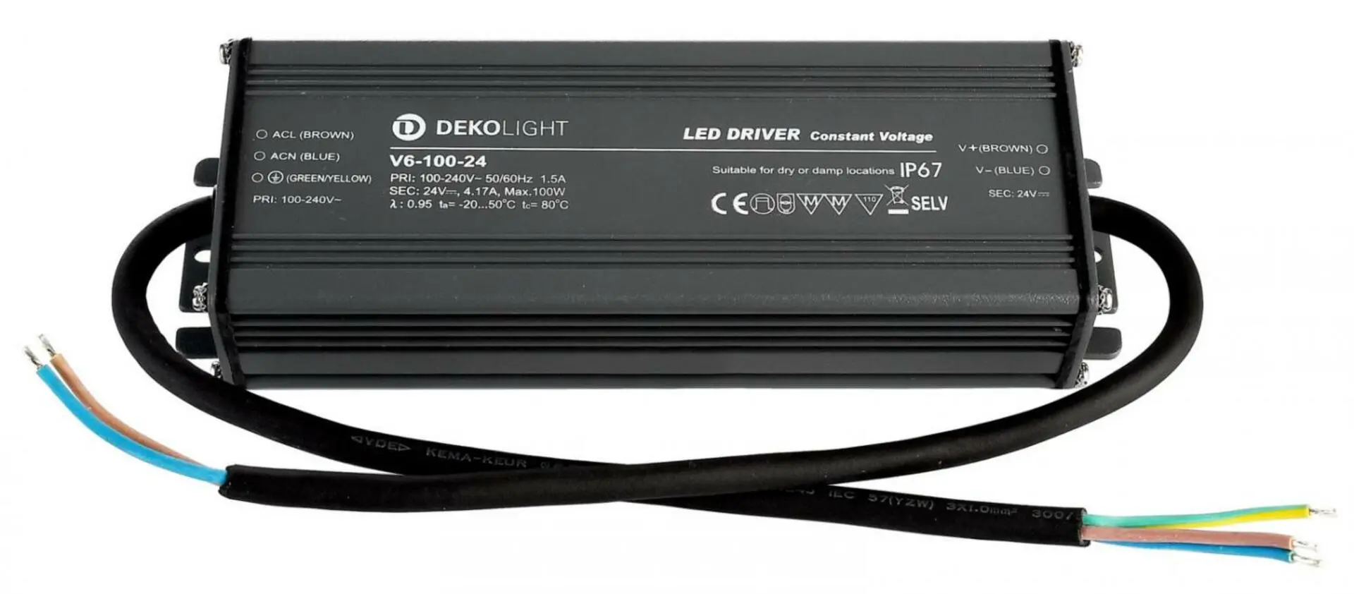 Deko-Light napájení IP, CV, V6-100-24 konstantní napětí 0-4170 mA IP67 24V DC 100,00 W 872094