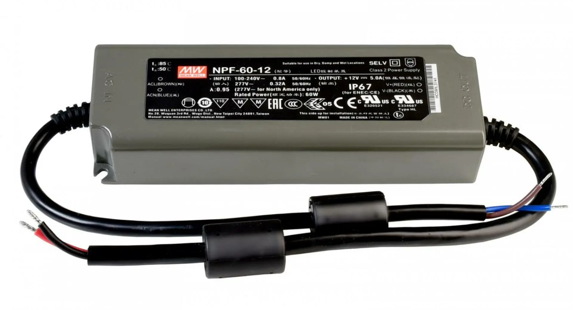 IMPR 872098 Meanwell napájení CV, NPF-60-12 konstantní napětí 0-5000 mA IP67 12V DC 60,00 W - DEKOLIGHT