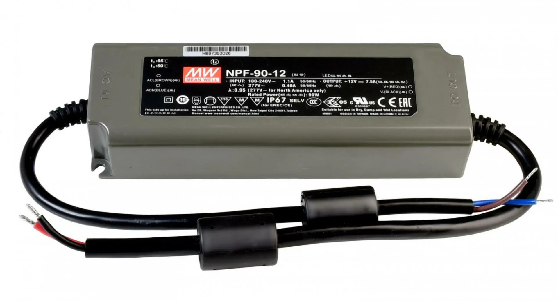 DEKO-LIGHT Meanwell napájení CV, NPF-90-12 konstantní napětí 0-7500 mA IP67 12V DC 90,00 W 872099