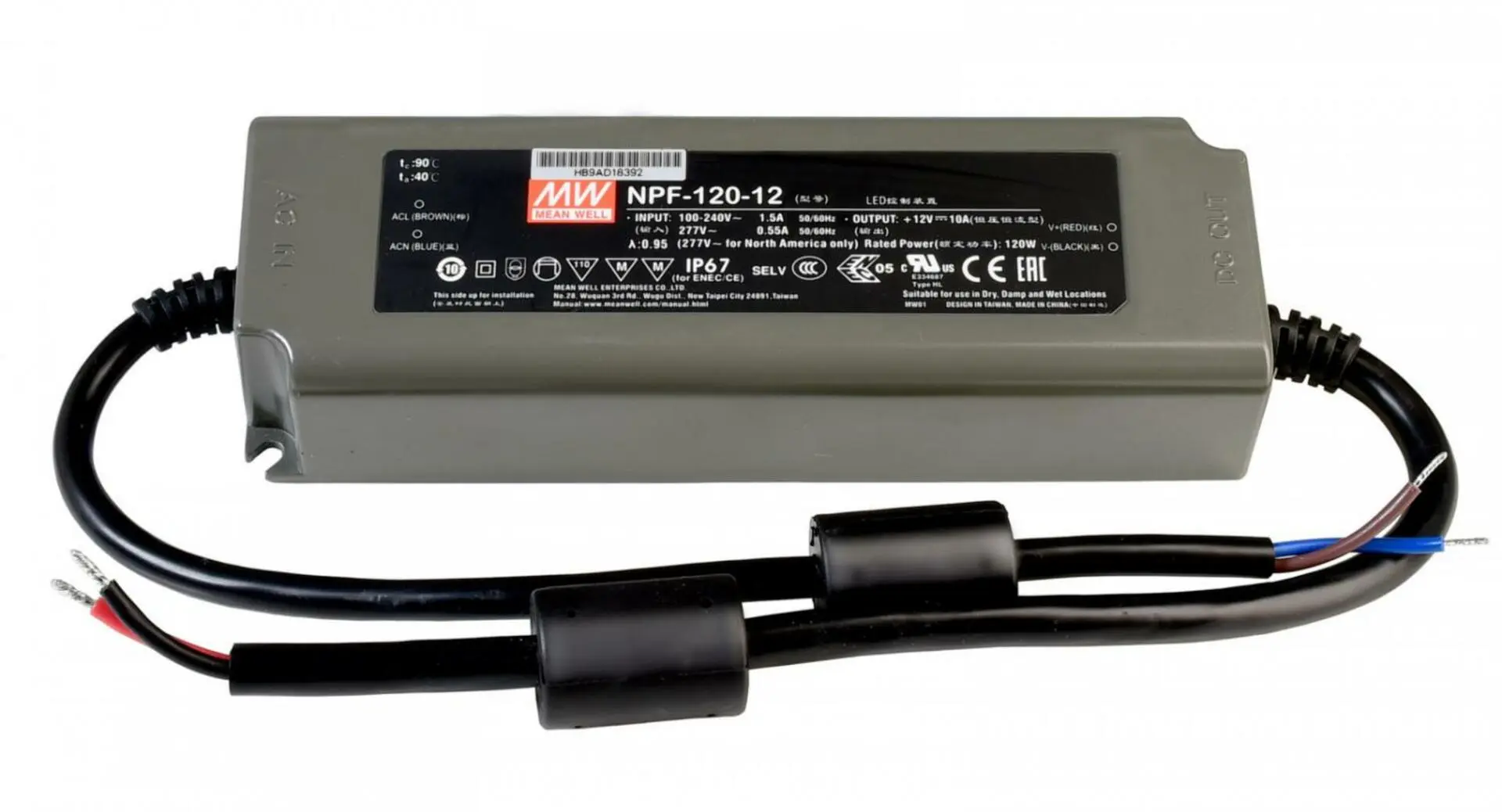 IMPR 872100 Meanwell napájení CV, NPF-120-12 konstantní napětí 0-10000 mA IP67 12V DC 120,00 W - DEKOLIGHT