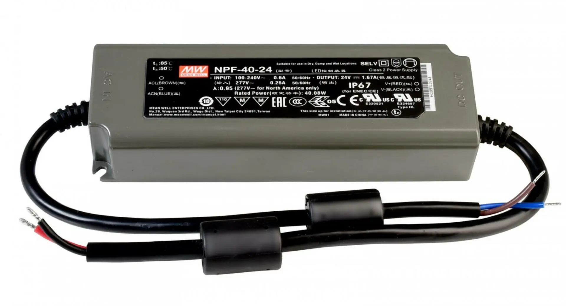 DEKO-LIGHT Meanwell napájení CV, NPF-40-24 konstantní napětí 0-1670 mA IP67 24V DC 40,00 W 872101