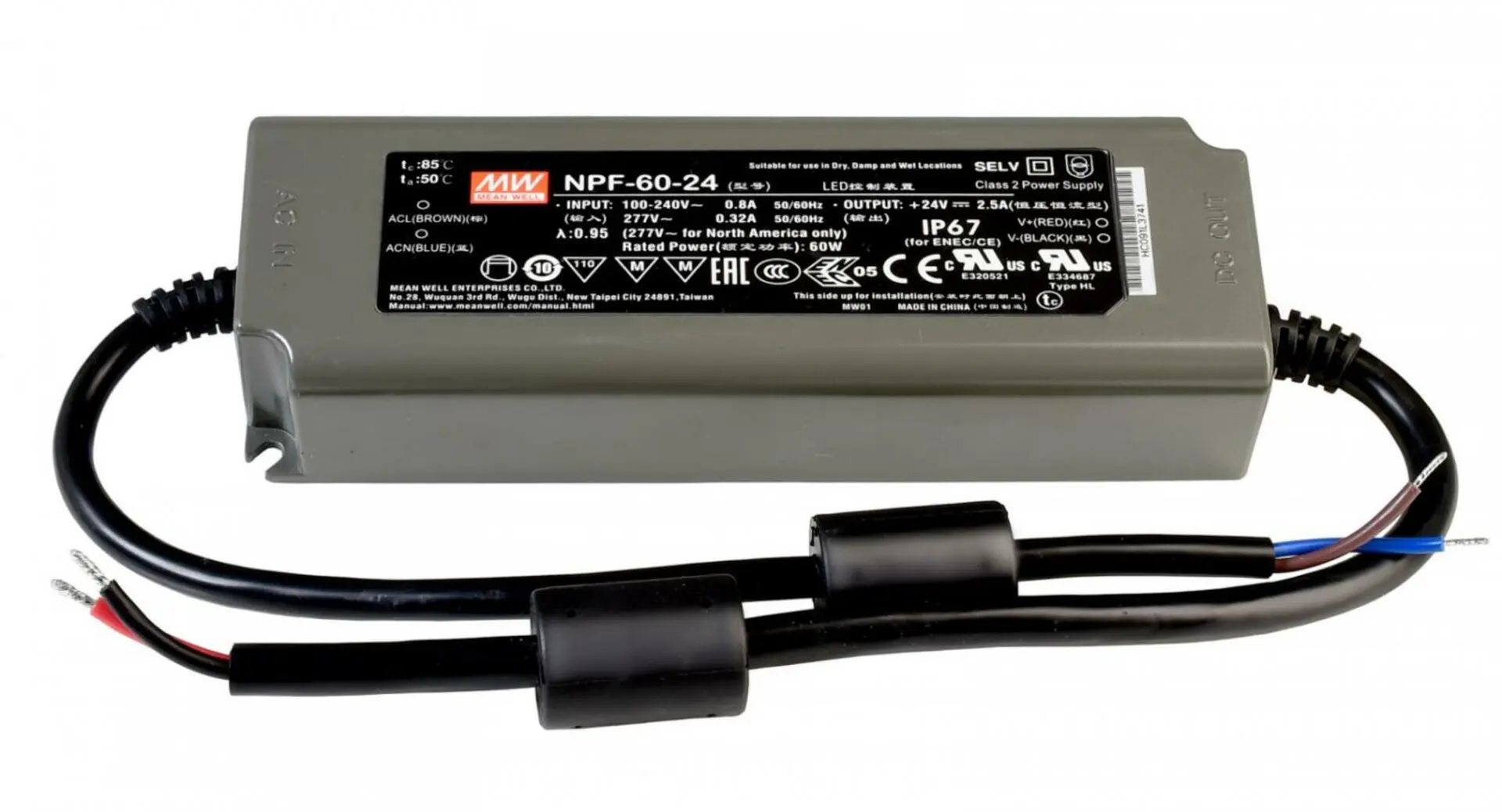 DEKO-LIGHT Meanwell napájení CV, NPF-60-24 konstantní napětí 0-2500 mA IP67 24V DC 60,00 W 872102