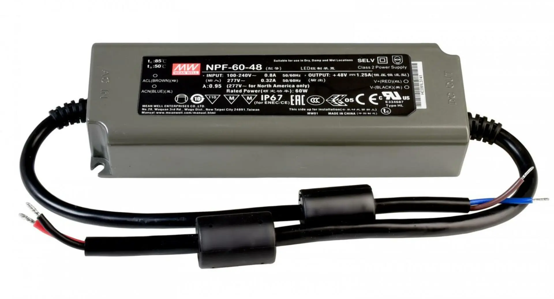 DEKO-LIGHT Meanwell napájení CV, NPF-60-48 konstantní napětí 0-1250 mA IP67 48V DC 60,00 W 872106