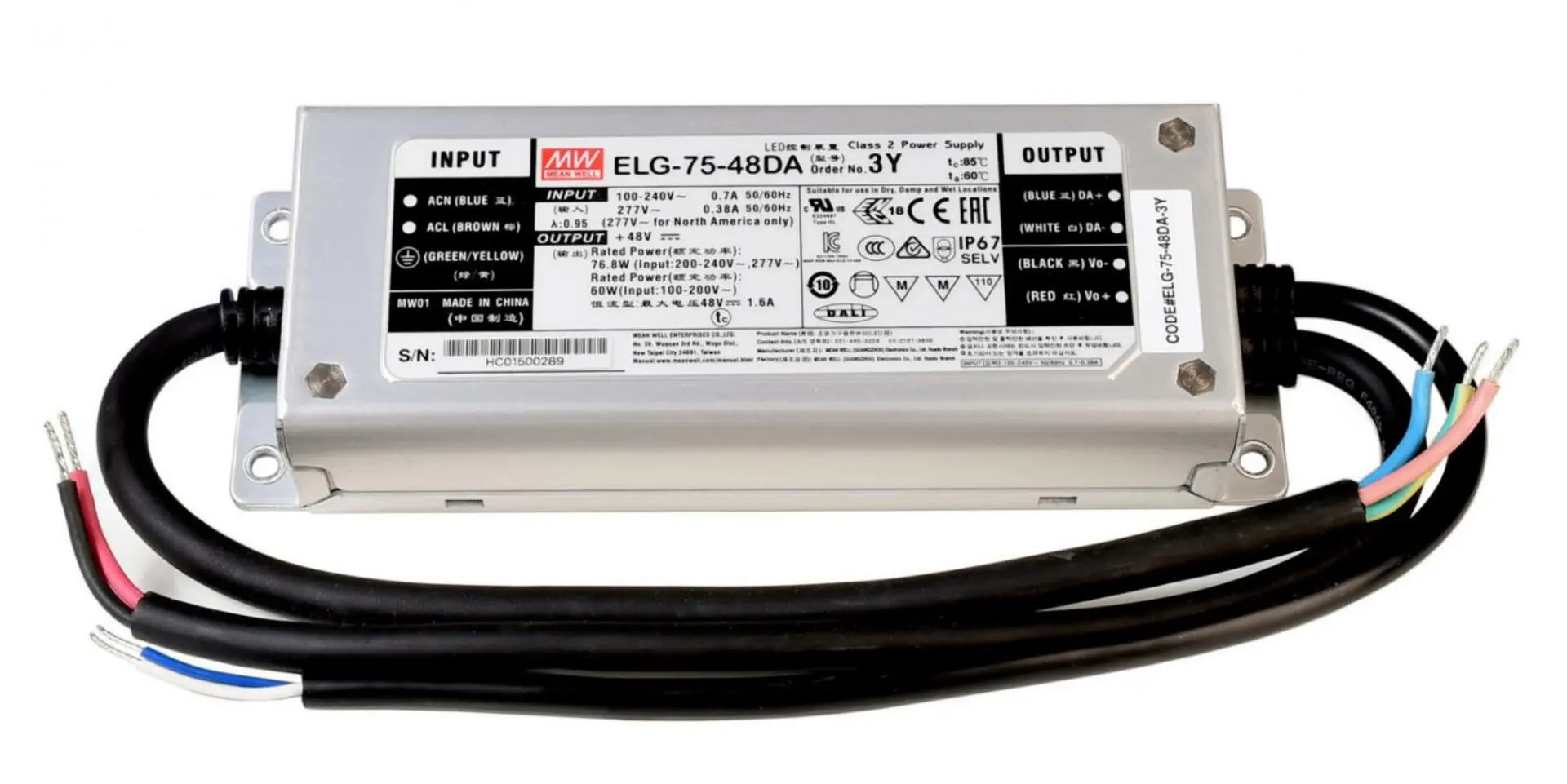 DEKO-LIGHT Meanwell napájení DIM, CV. ELG-75-48DA konstantní napětí 0-1600 mA IP67 stmívatelné 48V DC 75,00 W 872118