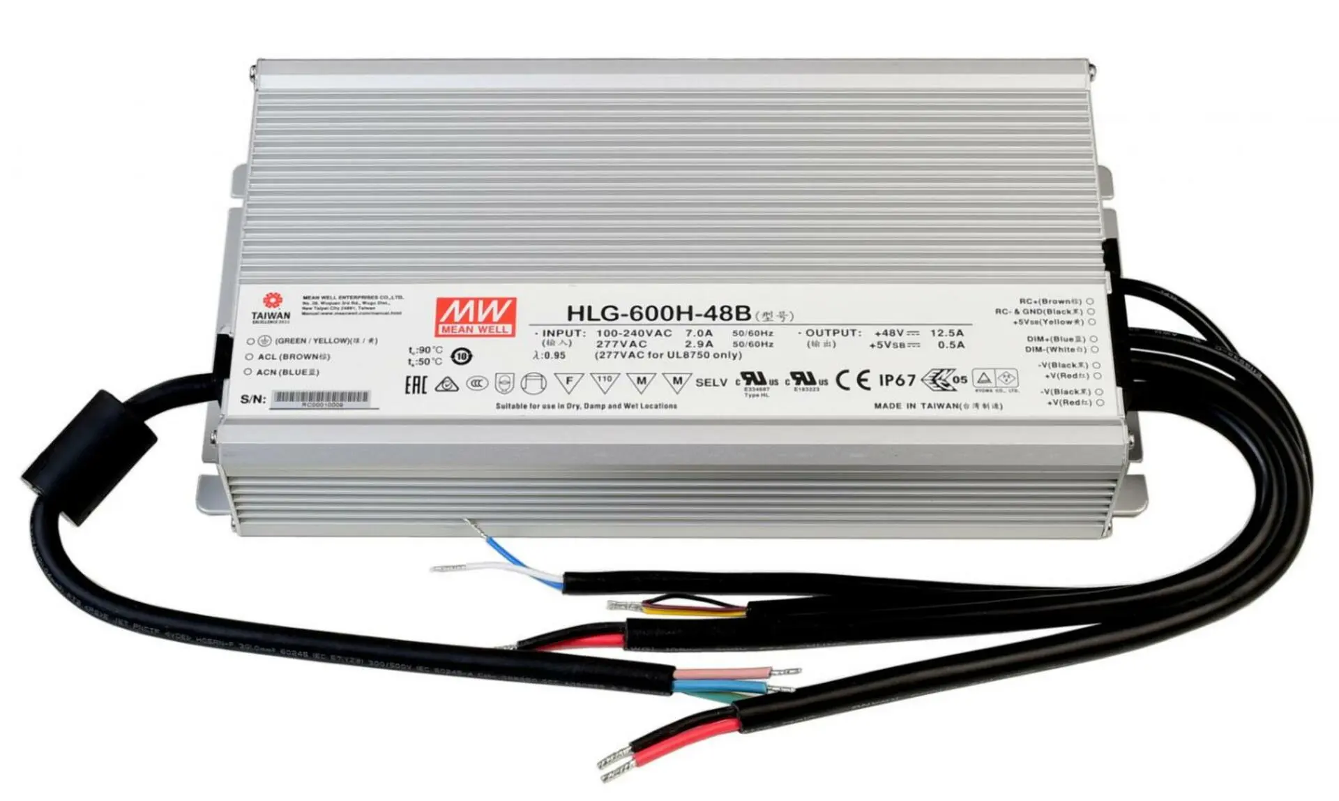 DEKO-LIGHT Meanwell LED-napájení DIM, CV, HLG-600H-48B konstantní napětí 0-12500 mA IP67 stmívatelné 48V DC 600,00 W 872126