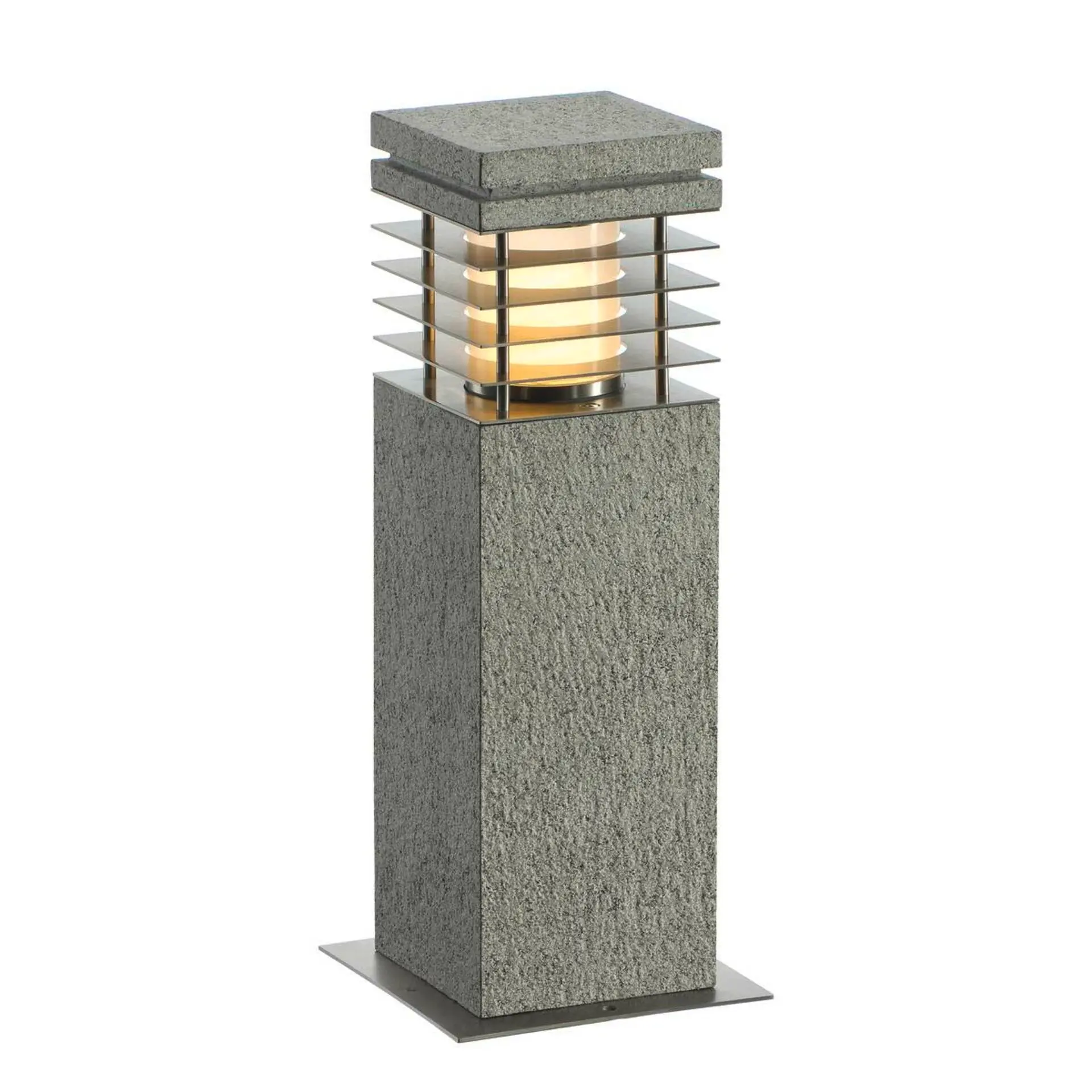 BIG WHITE SLV ARROCK GRANITE, venkovní stojací lampa, TC-(D,H,T,Q)SE, IP44, hranaté, žula, sůl a pepř, žula, D/Š/V 12/12/40 cm, max.