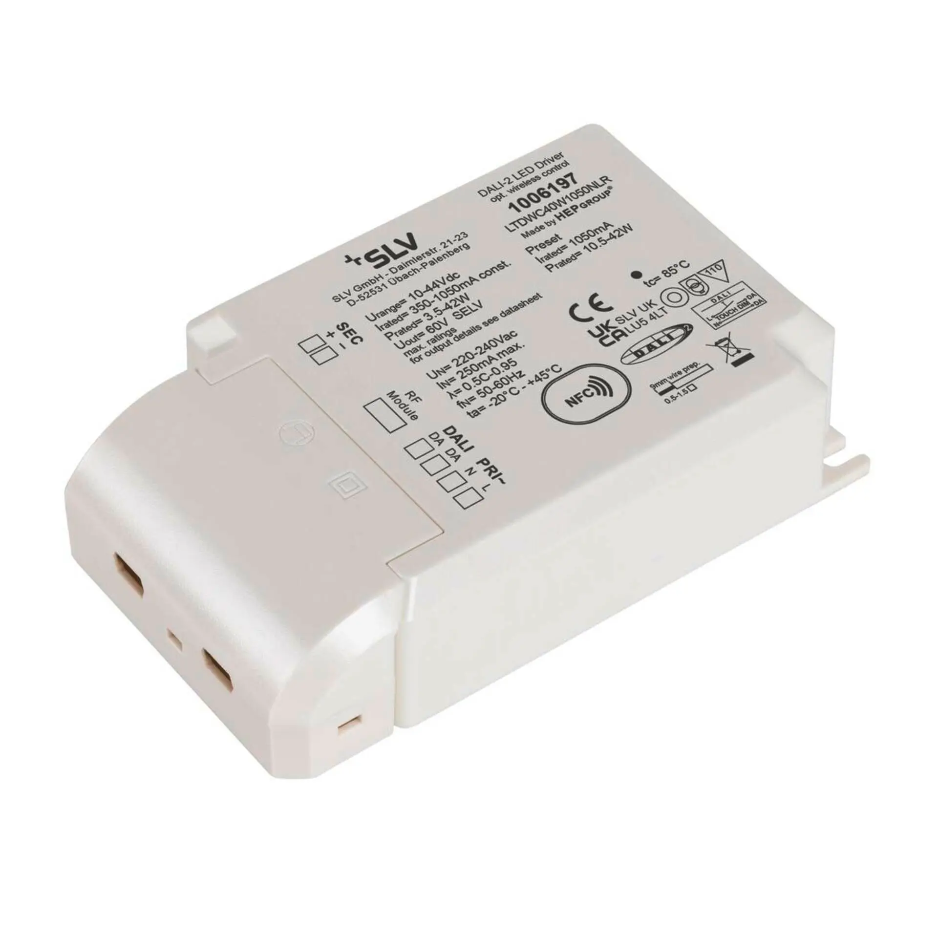 BIG WHITE SLV LED driver 40 W 1050 mA DALI stmívatelný s RF rozhraním LED driver bílý DALI 1006197