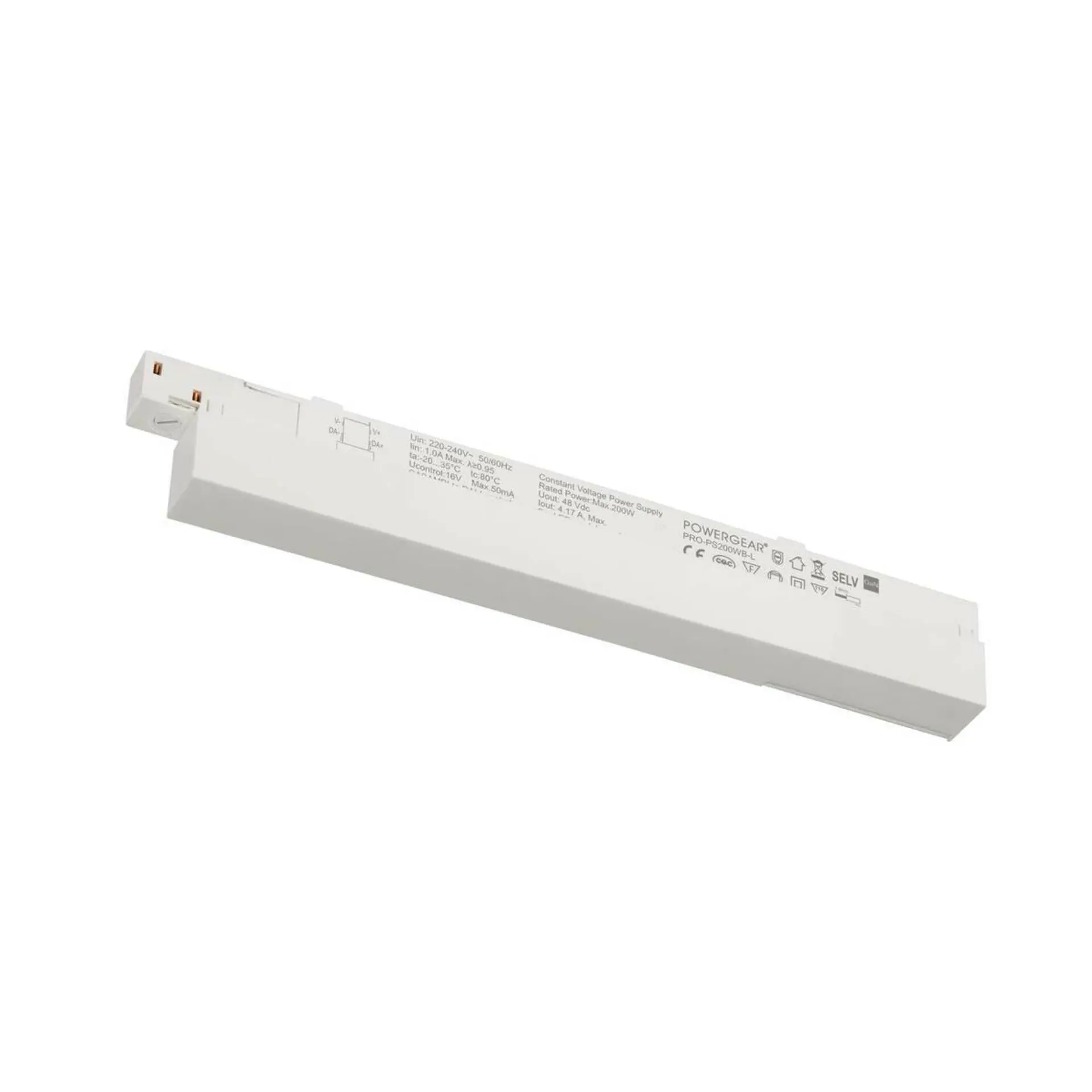 BIG WHITE SLV 48V SYSTÉM Intrack LED driver, 48 VDC, 200 W, DALI bezdrátový integrovaný modul Casambi k DALI, svorka pro připojovací kabel 220-240 V, kabelová šachta, bílý 1008383