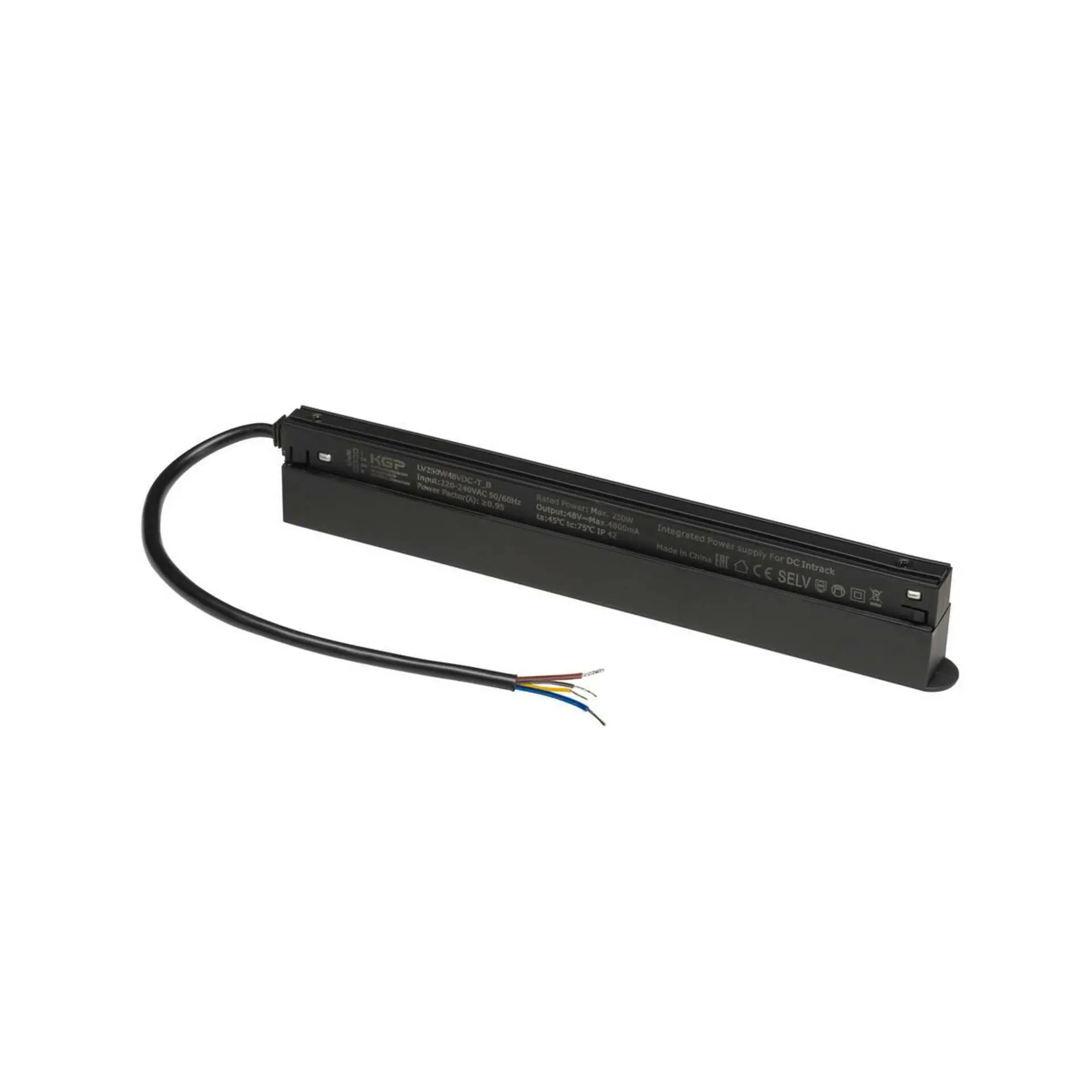 BIG WHITE SLV 48V SYSTEM Intrack LED driver, 48VDC, 250 W, včetně 300 cm připojovacího kabelu pro 220-240VAC a průchozí DALI, černý 1009012