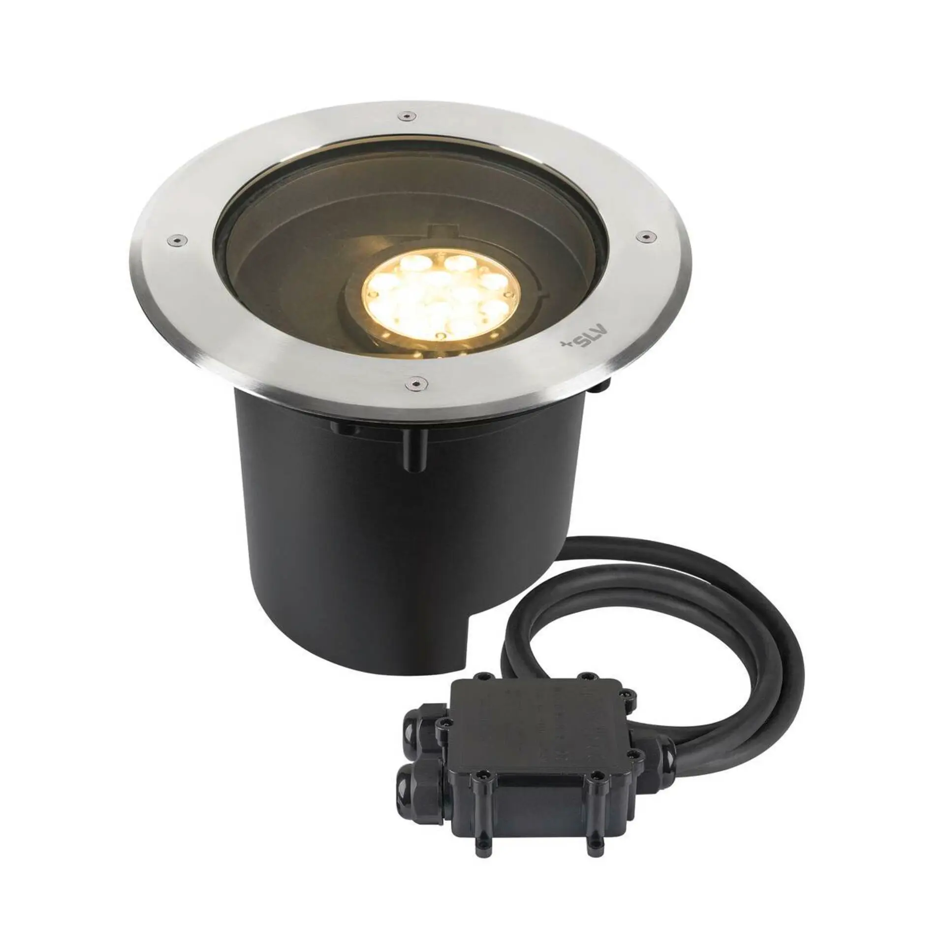 BIG WHITE SLV DASAR® XL svítidlo do země, asymetrické, 3000K, 70°/40°, IP65/IP67, kulaté, nerezová ocel / černá 1009170