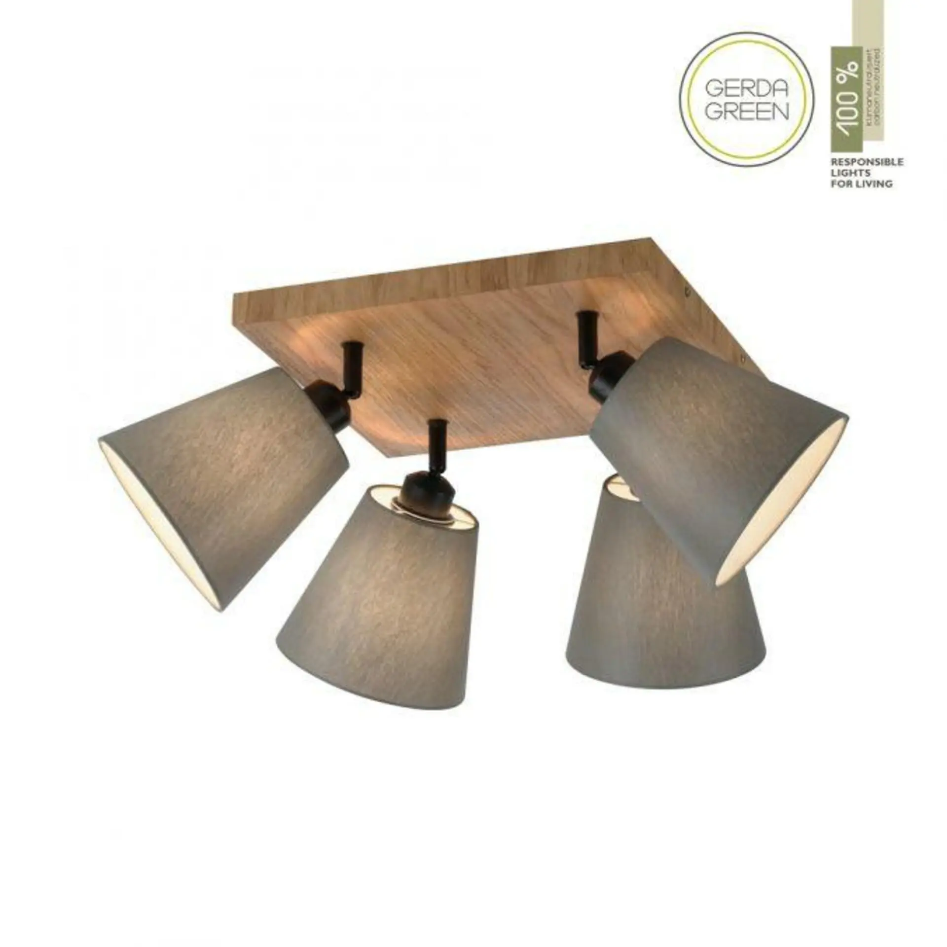 LD 11583-79 GREEN MICH LED nástěnné svítidlo přírodní dřevo 4 ramenné hranaté látkové stínidlo - LEUCHTEN DIREKT / JUST LIGHT