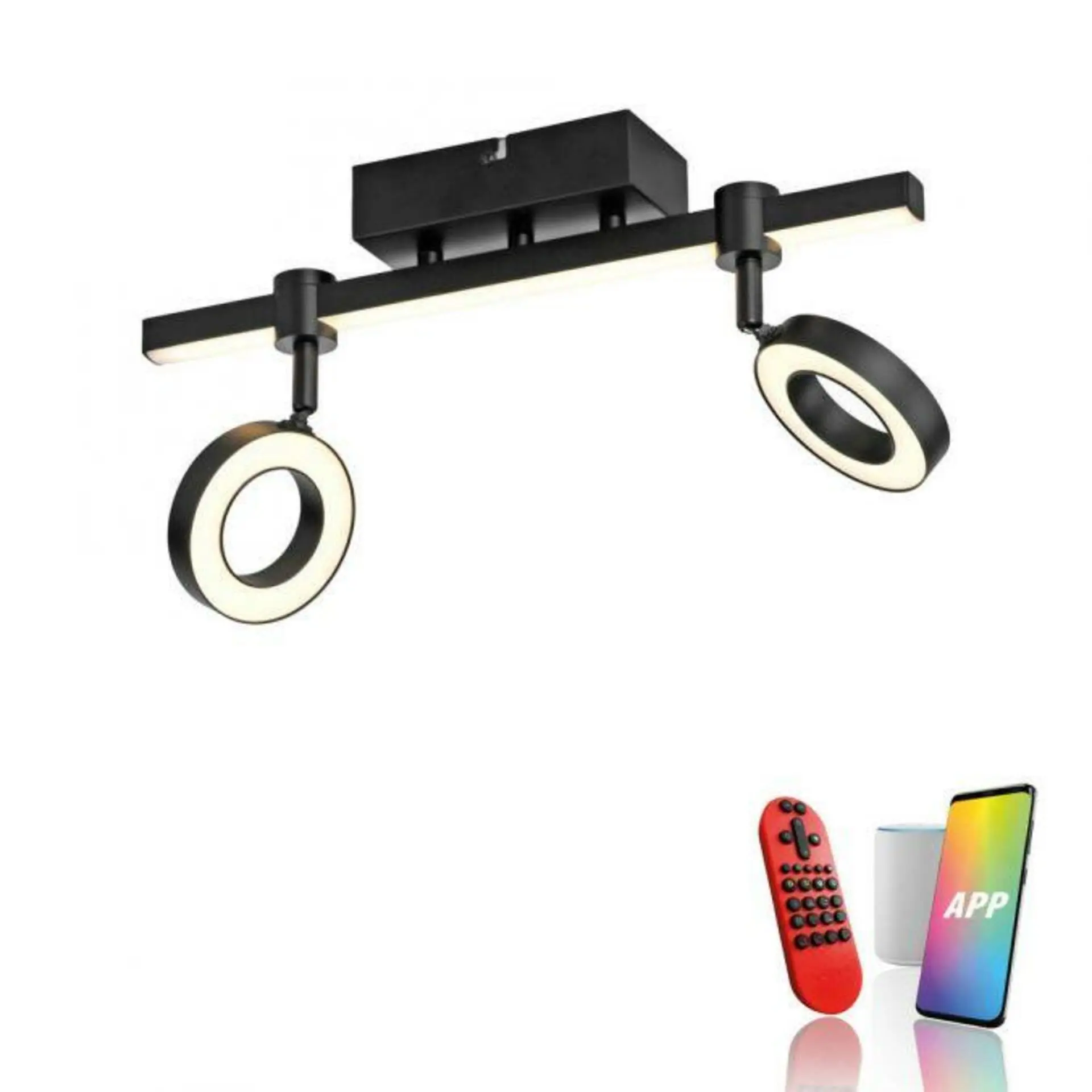 JUST LIGHT LED stropní svítidlo černé Smarthome stmívatelné dálkový ovladač s aplikací Tuya RGB/2700-5000K LD 12075-18