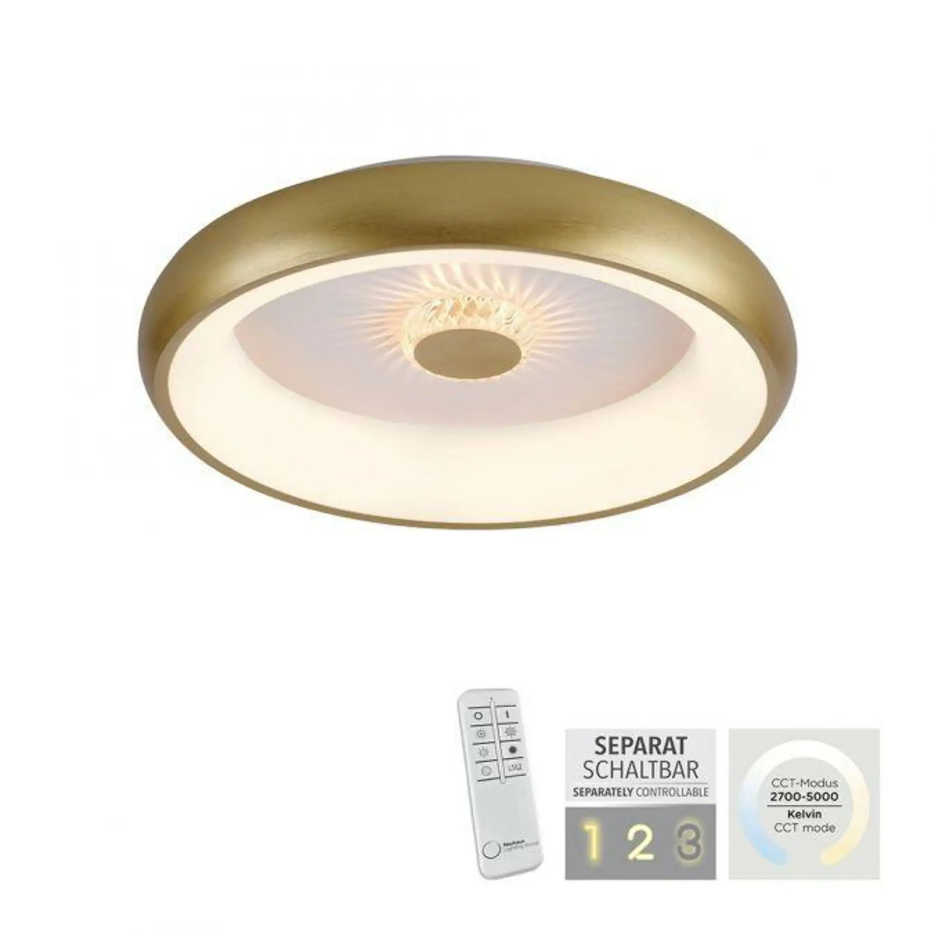 LD 14384-60 VERTIGO LED stropní svítidlo matná mosaz 50x50 kruhové křišťálový efekt stmívatelné CCT 2700-5000K - LEUCHTEN DIREKT / JUST LIGHT